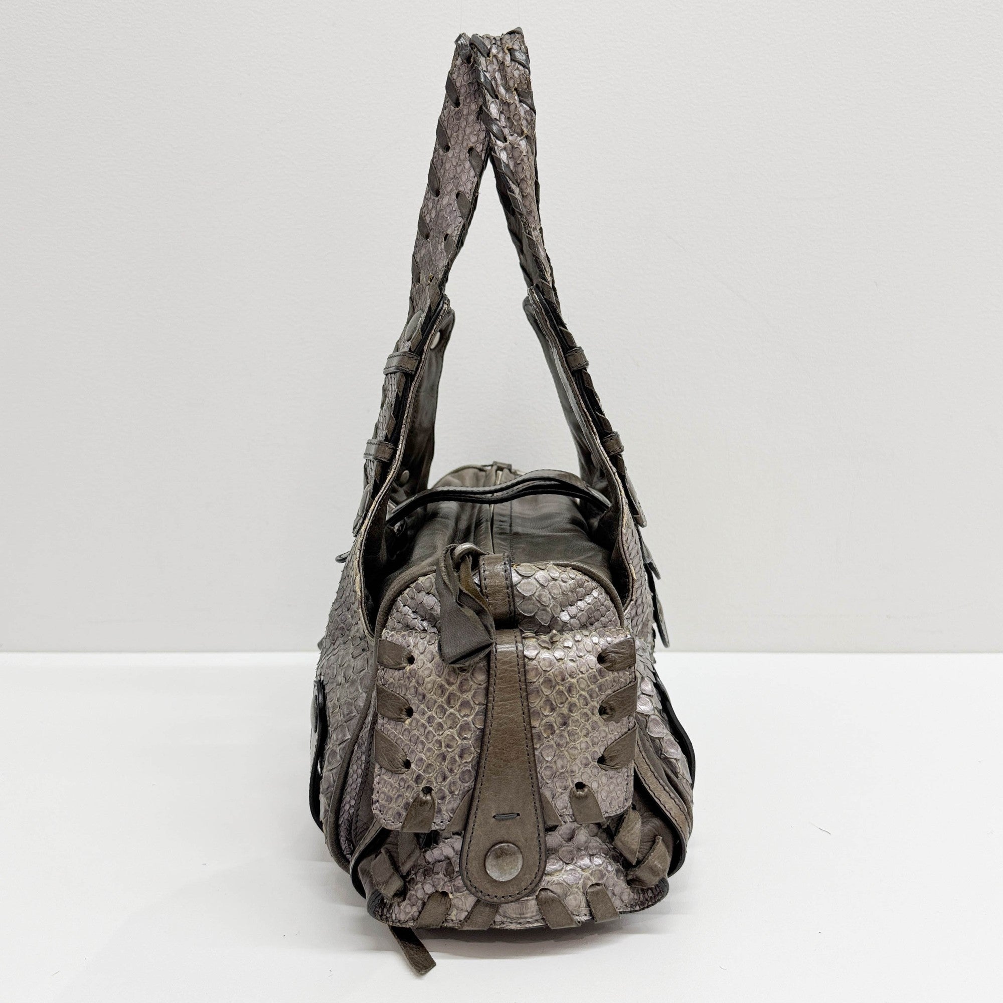 Silverado Purple & Brown Python Embossed Leather Shoulder Bag