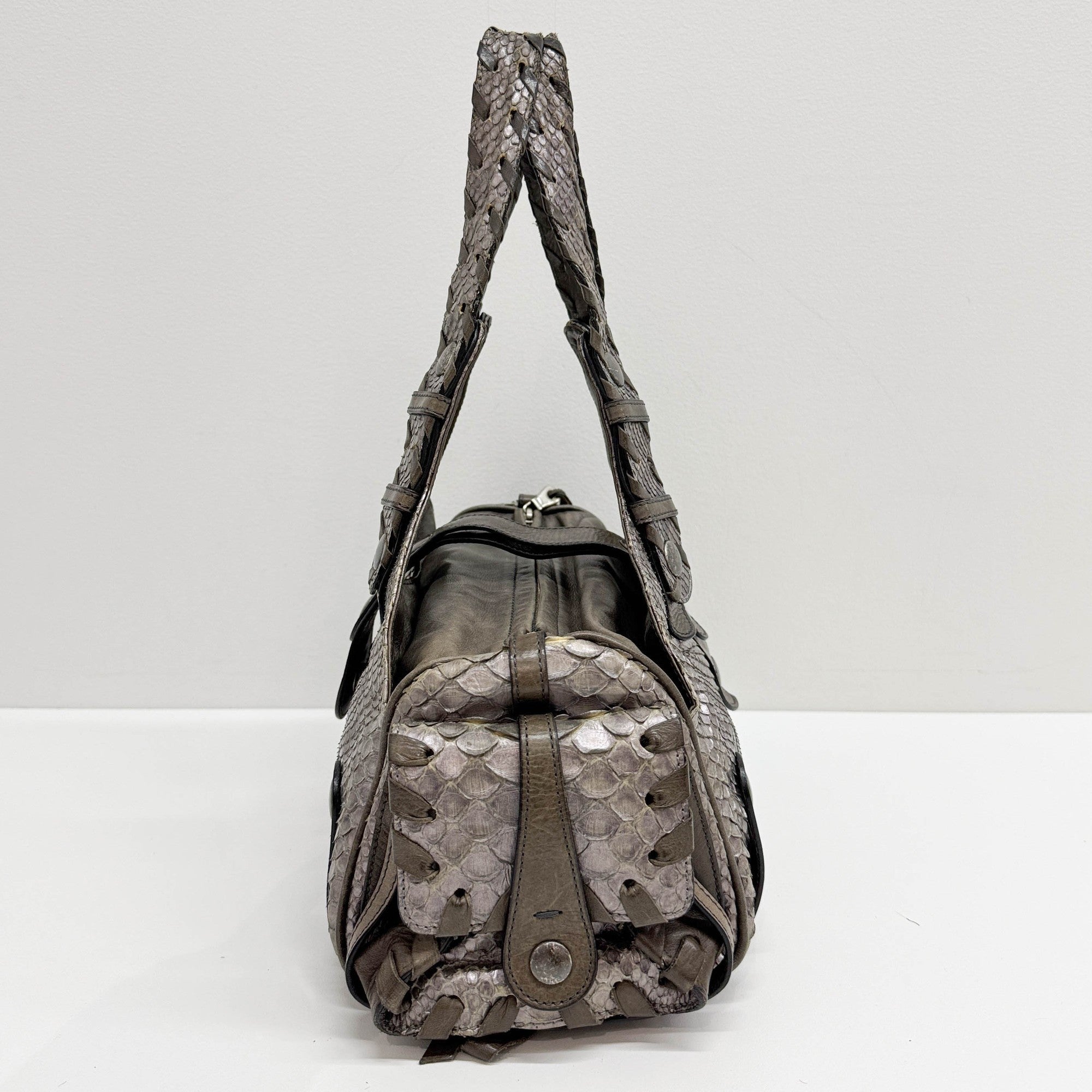 Silverado Purple & Brown Python Embossed Leather Shoulder Bag