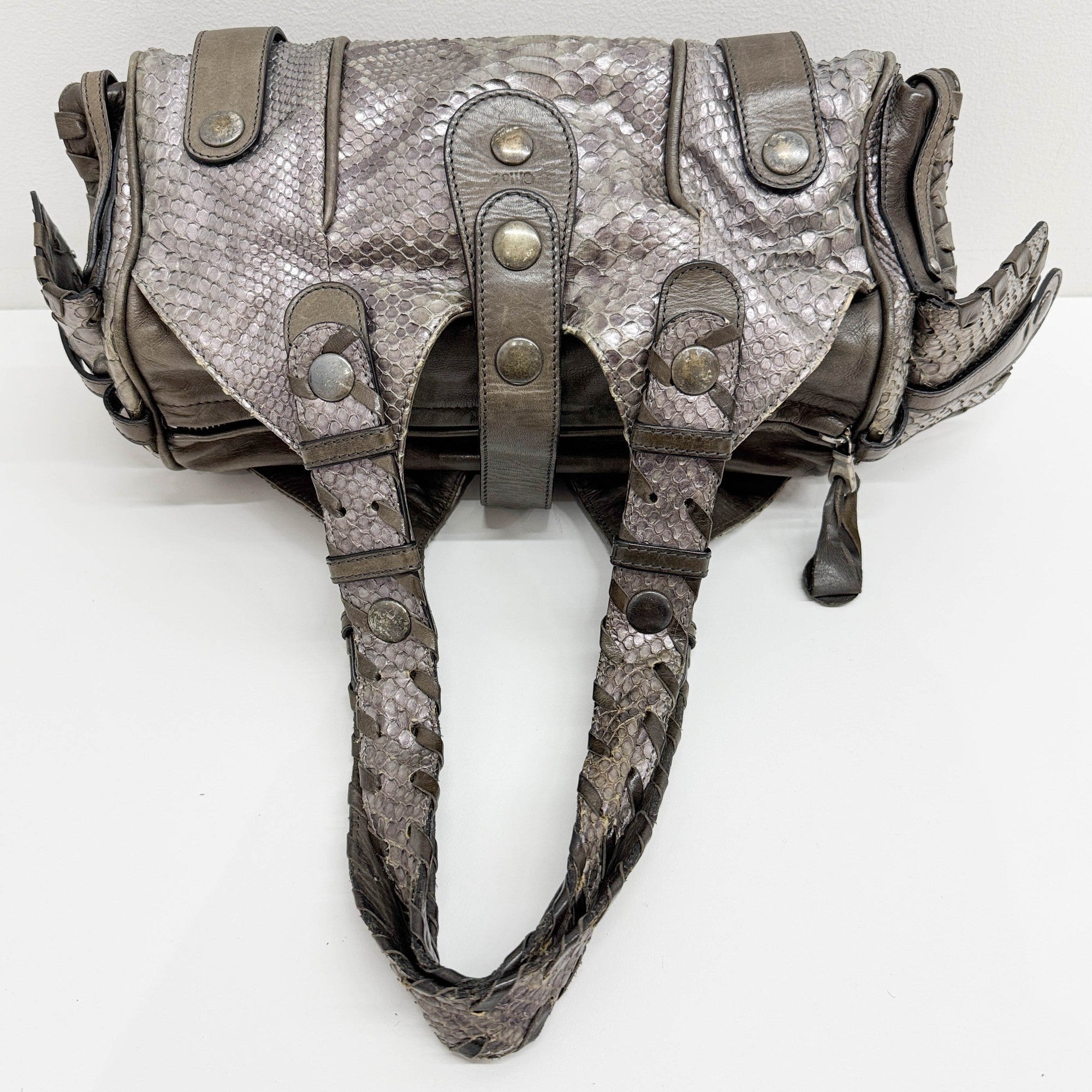 Silverado Purple & Brown Python Embossed Leather Shoulder Bag