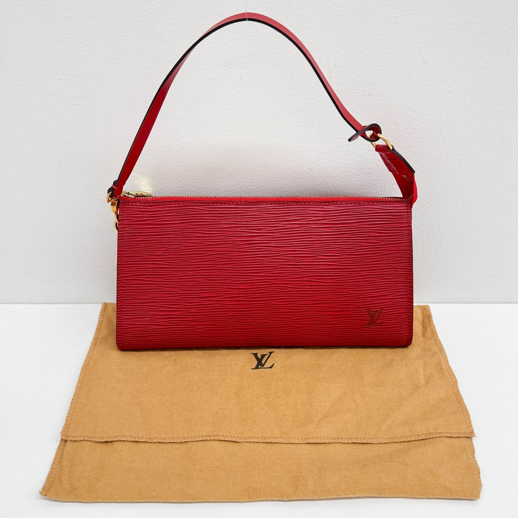 Pochette Accessoire Epi Red Leather Hand Bag