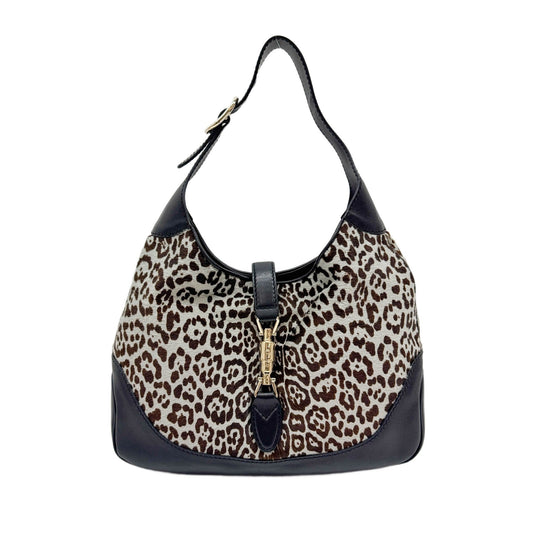 Jackie Blue Leopard Print Pony Hair Shoulder Bag