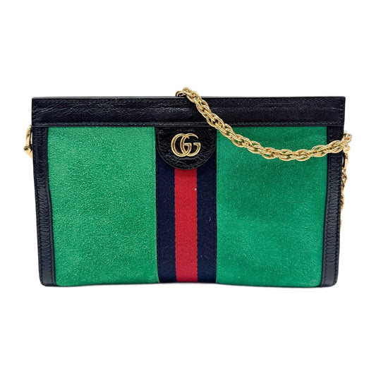 Ophidia Black Leather Trim Green Suede Crossbody Bag