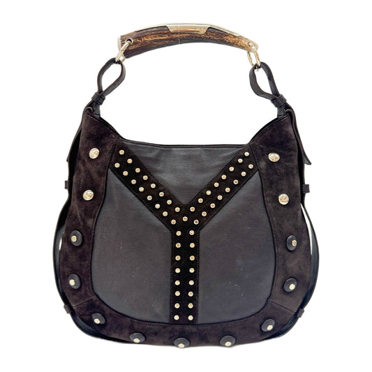 Mombasa Studded Suede Trim Brown Leather Shoulder Bag