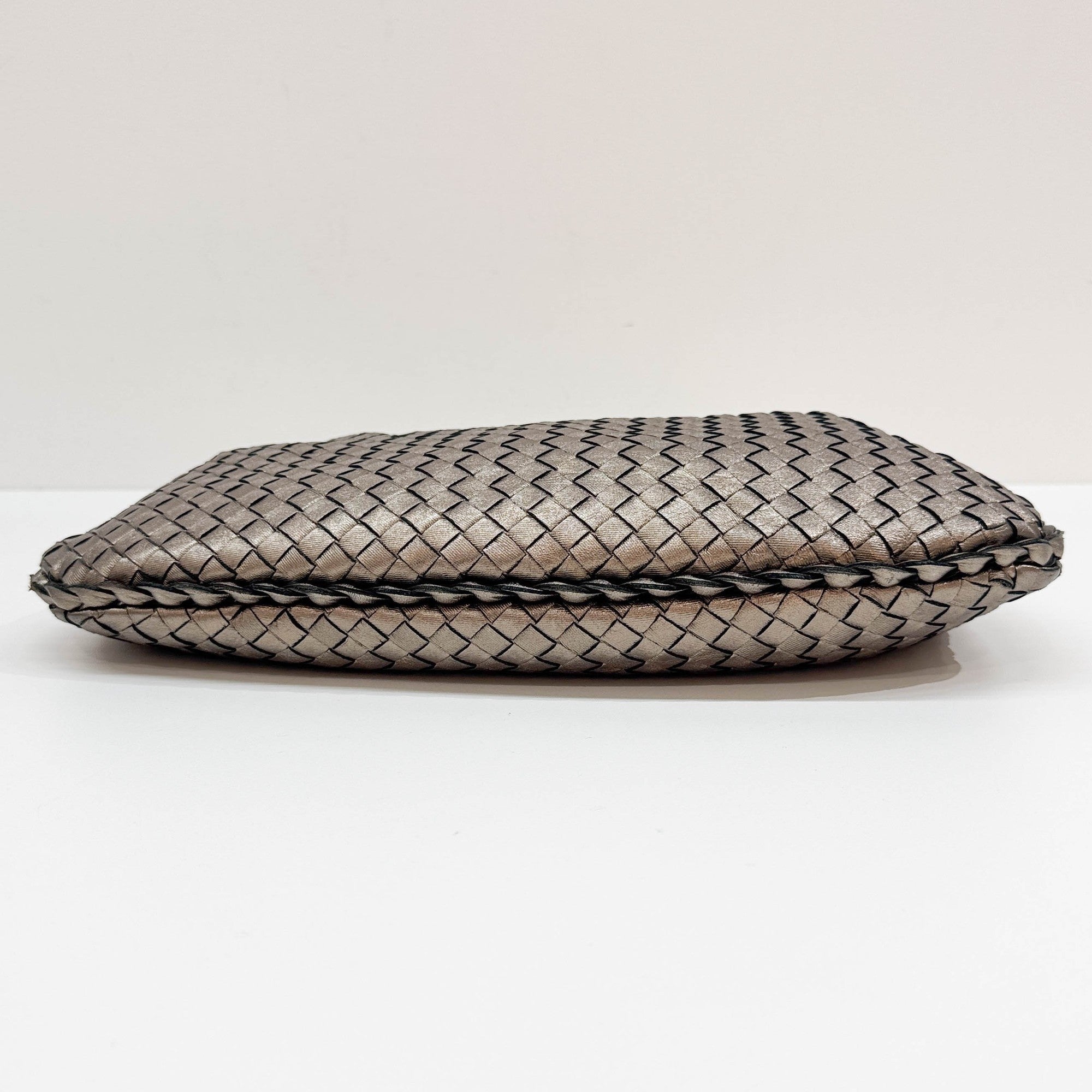 Intrecciato Metallic Tin Gold Leather Shoulder Bag