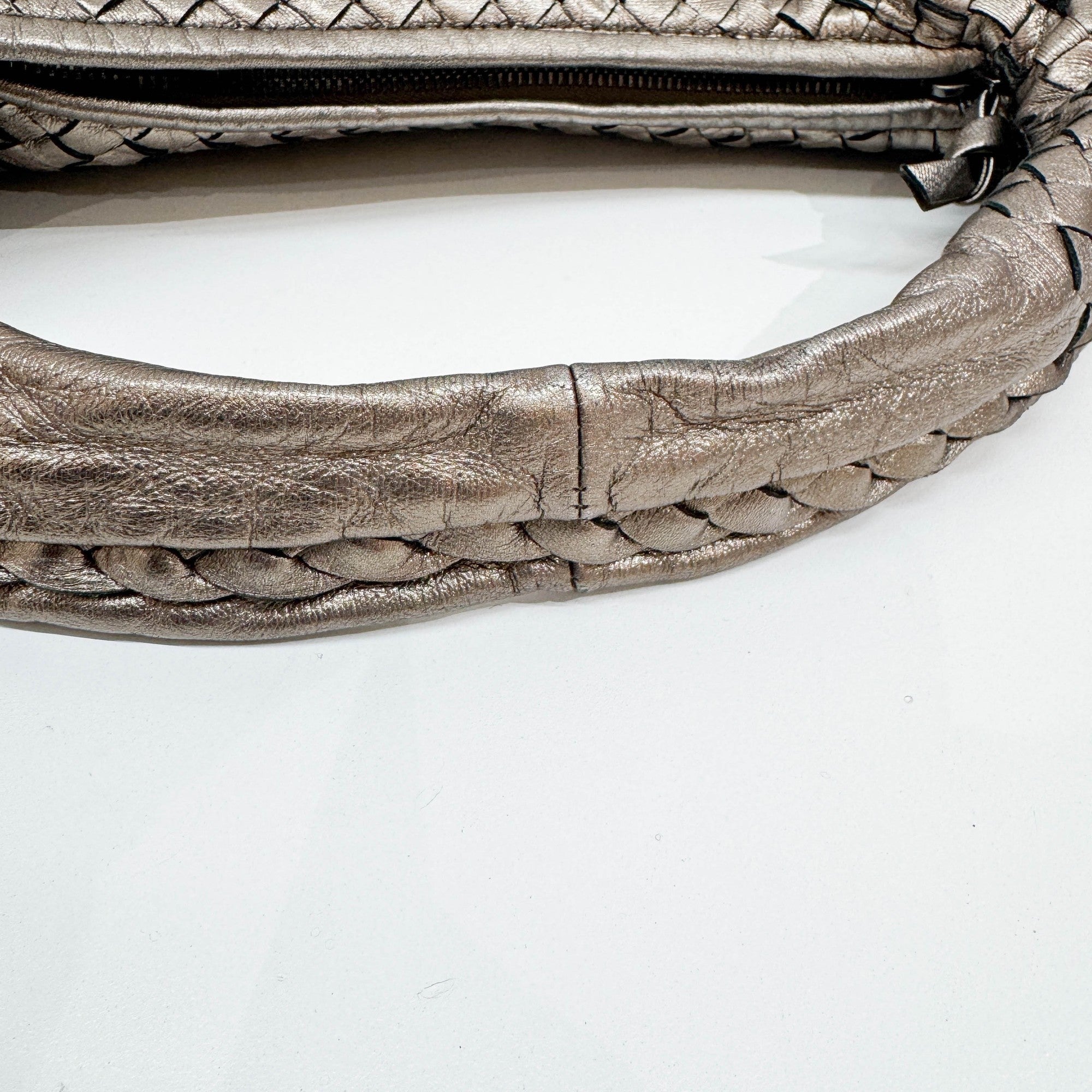 Intrecciato Metallic Tin Gold Leather Shoulder Bag