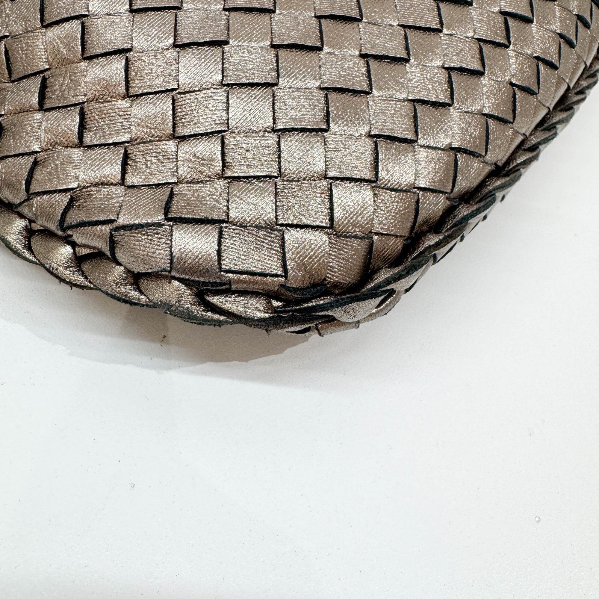 Intrecciato Metallic Tin Gold Leather Shoulder Bag