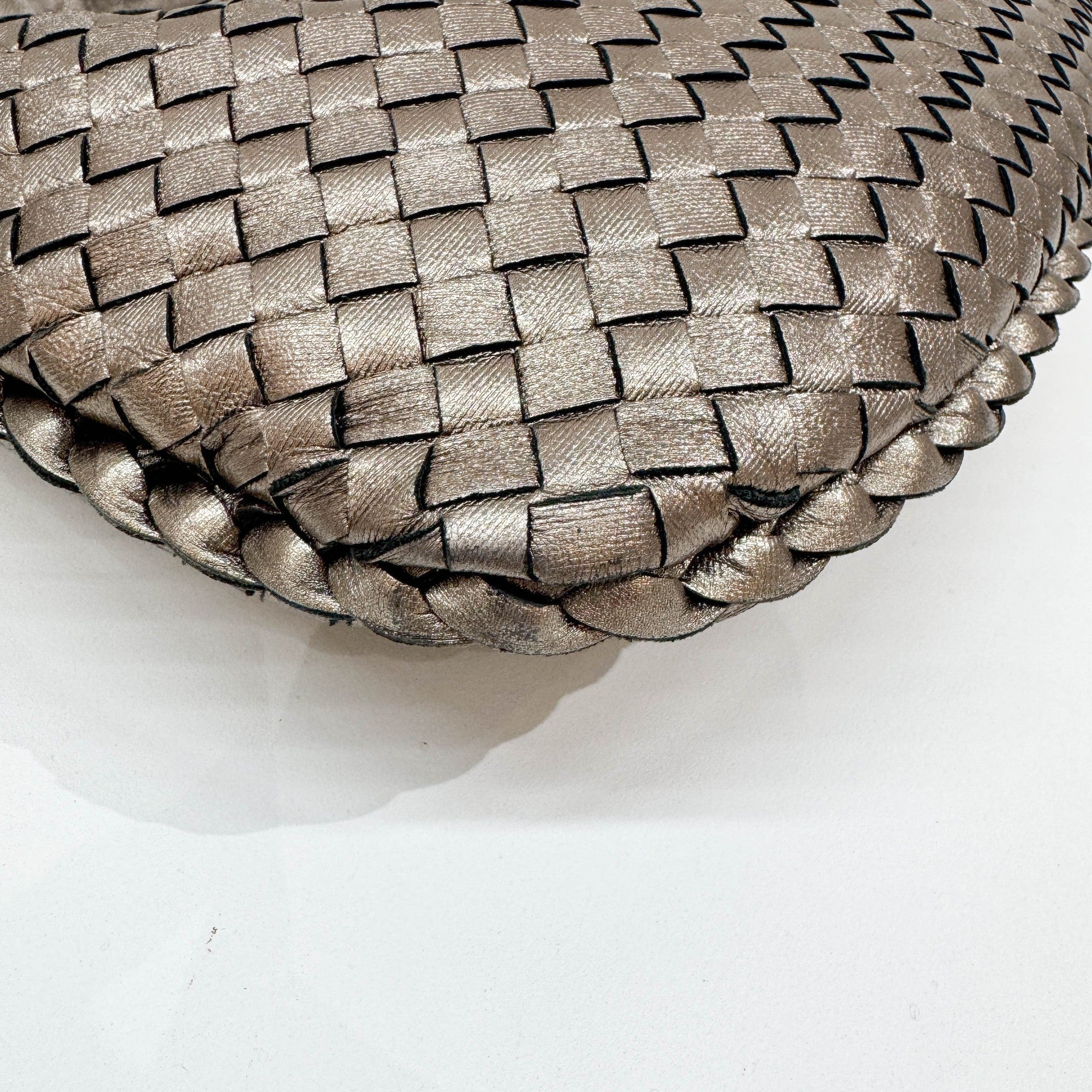 Intrecciato Metallic Tin Gold Leather Shoulder Bag