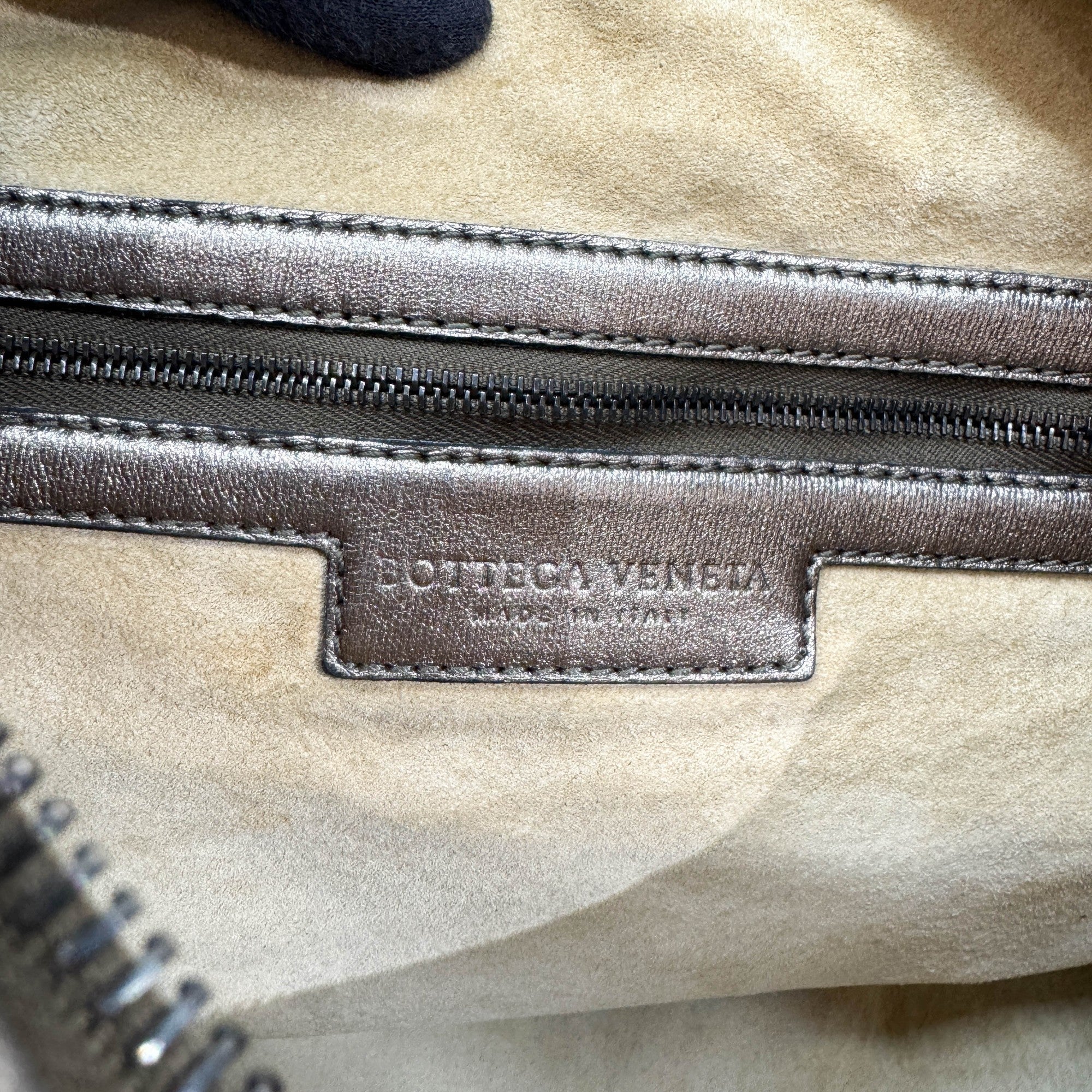 Intrecciato Metallic Tin Gold Leather Shoulder Bag