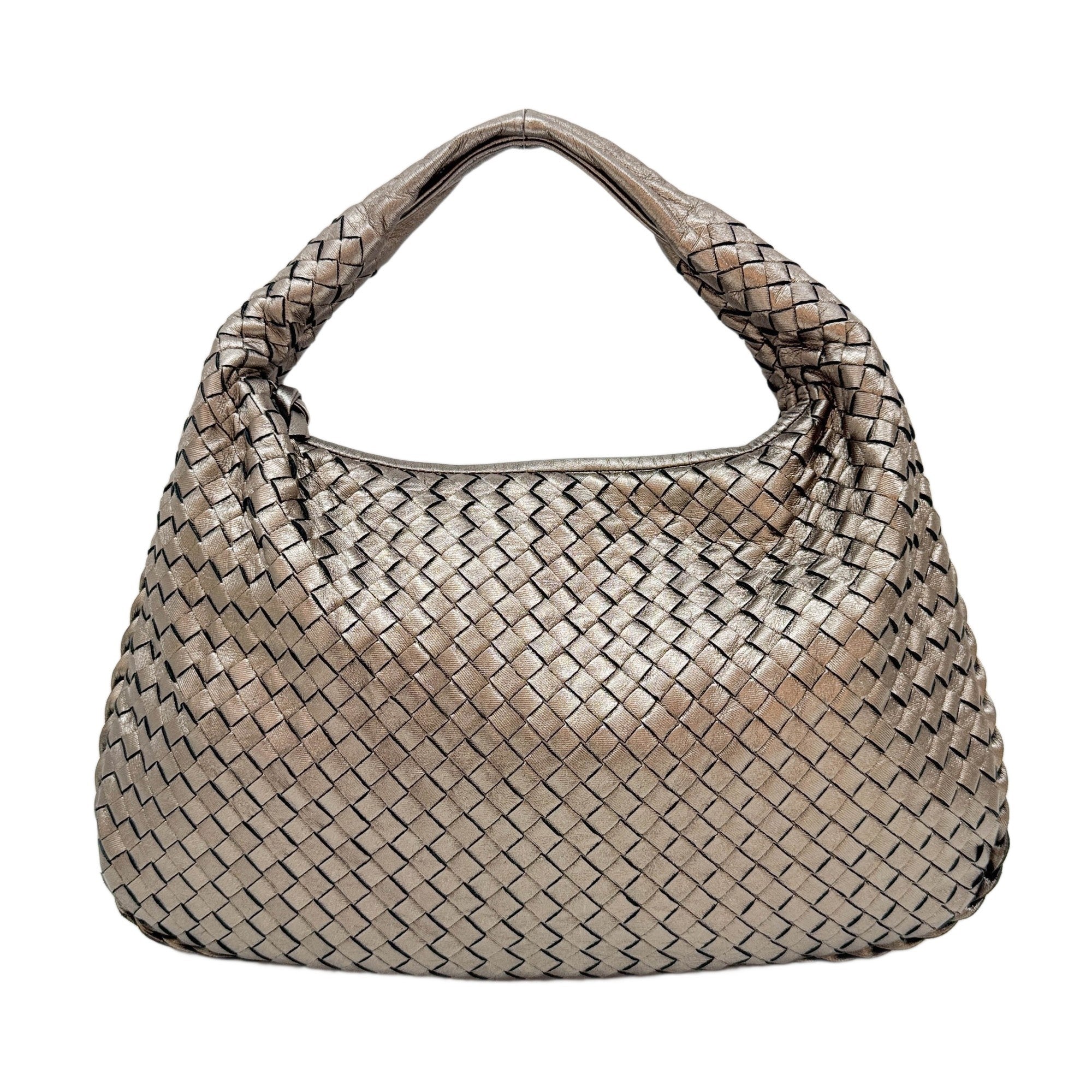 Intrecciato Metallic Tin Gold Leather Shoulder Bag