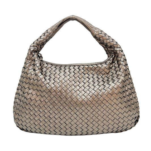 Intrecciato Metallic Tin Gold Leather Shoulder Bag