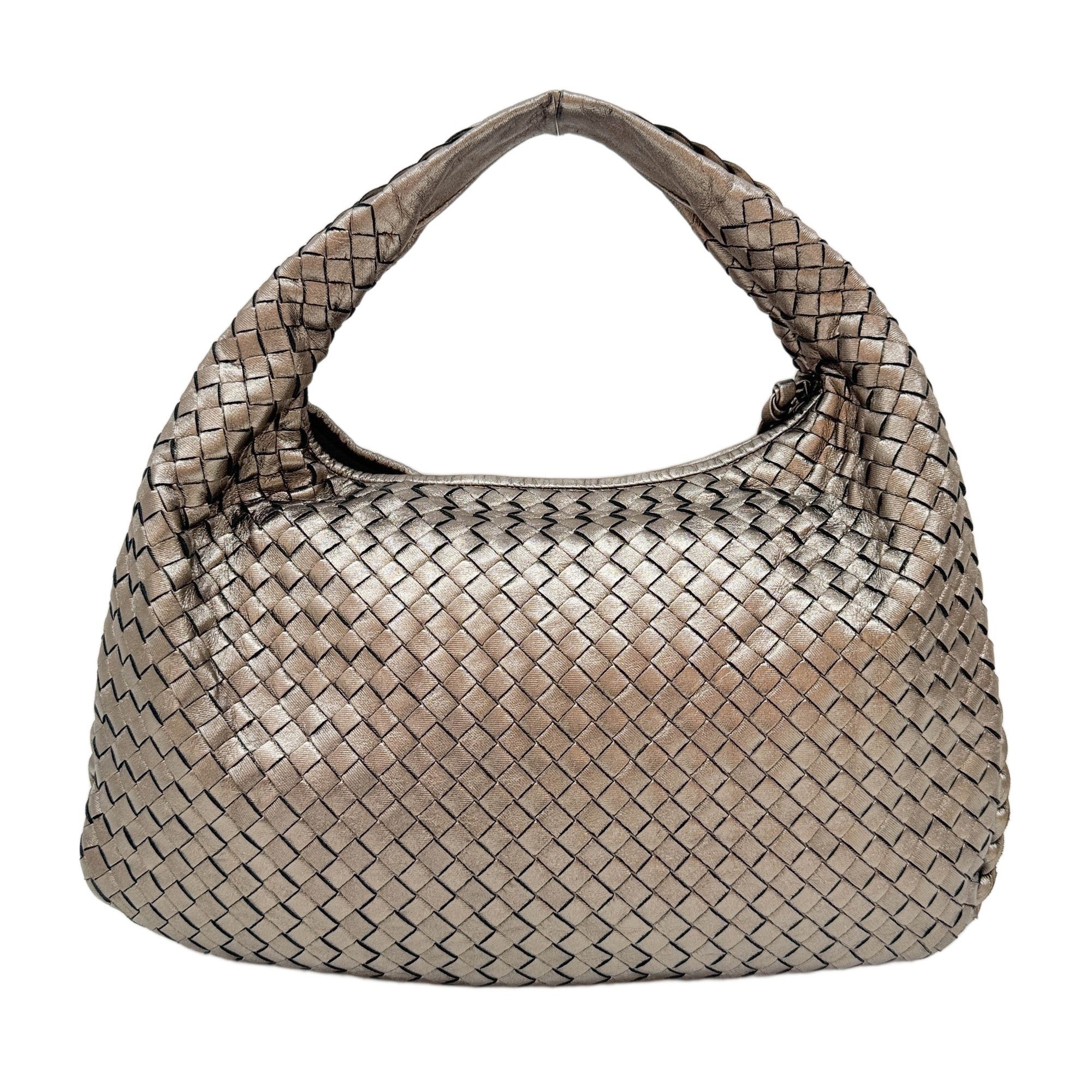 Intrecciato Metallic Tin Gold Leather Shoulder Bag