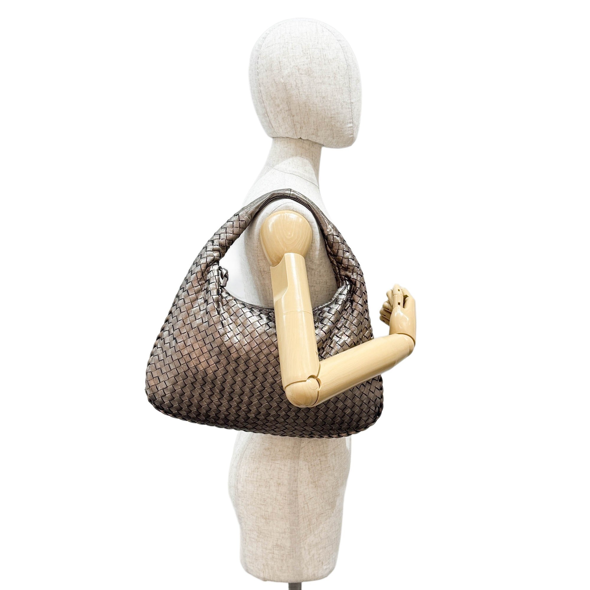 Intrecciato Metallic Tin Gold Leather Shoulder Bag