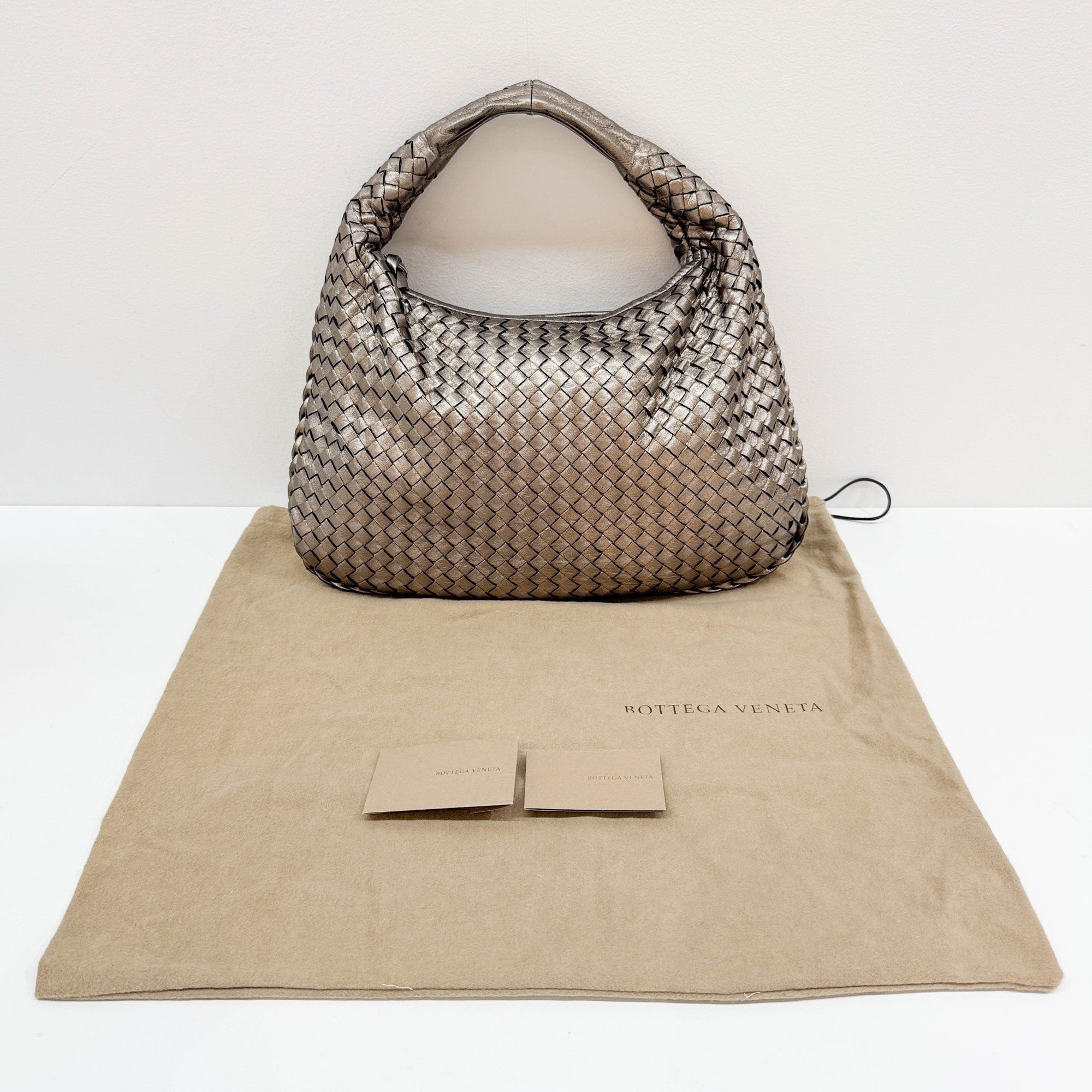 Intrecciato Metallic Tin Gold Leather Shoulder Bag