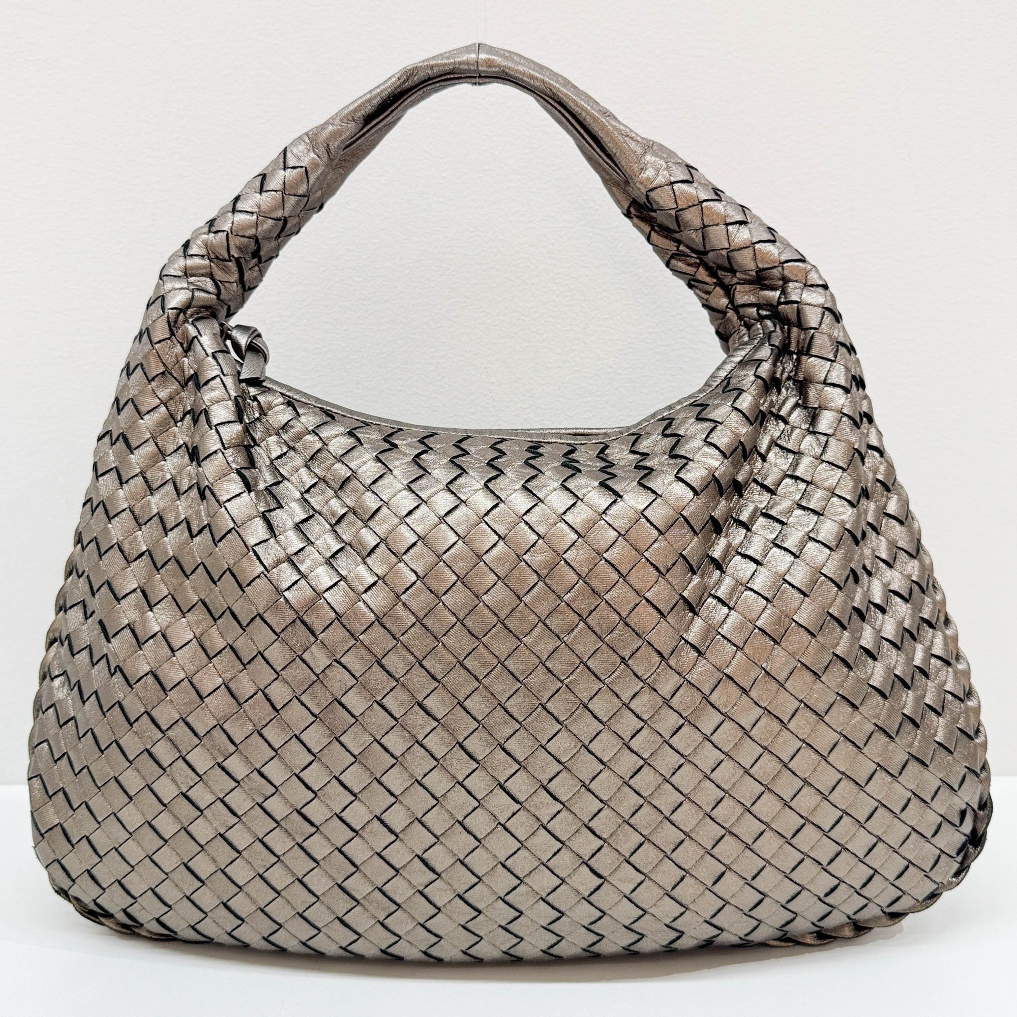 Intrecciato Metallic Tin Gold Leather Shoulder Bag