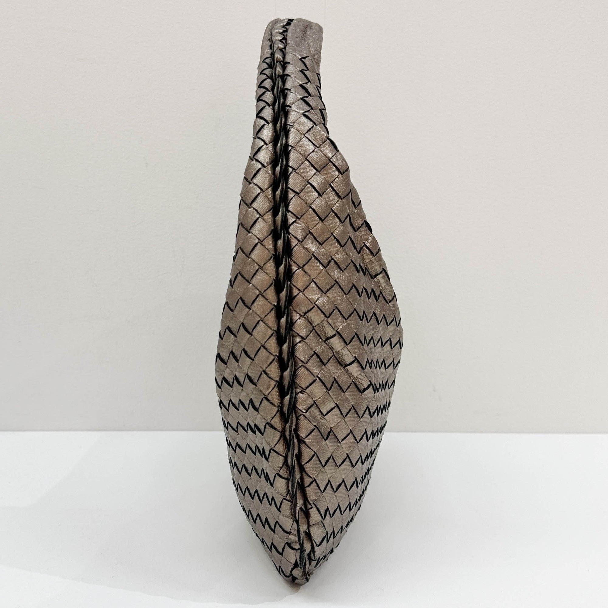 Intrecciato Metallic Tin Gold Leather Shoulder Bag