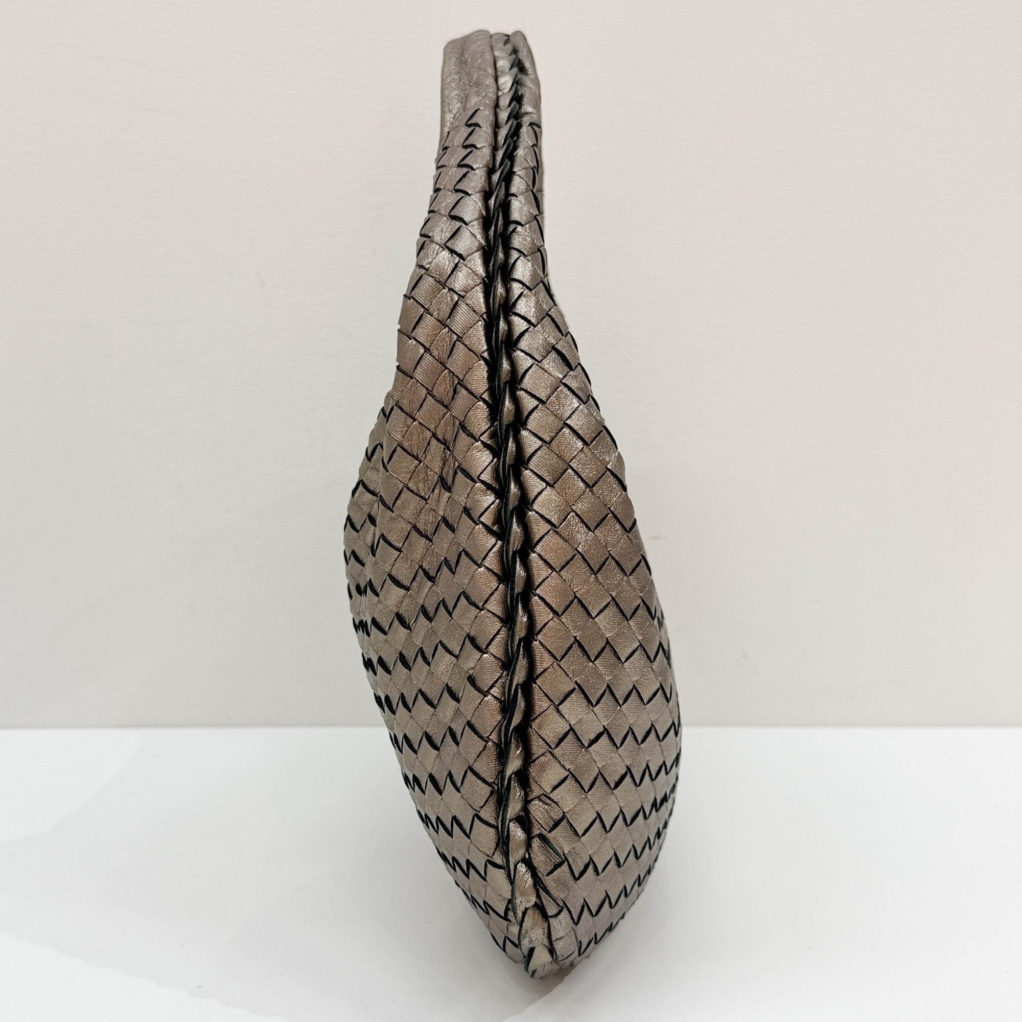 Intrecciato Metallic Tin Gold Leather Shoulder Bag