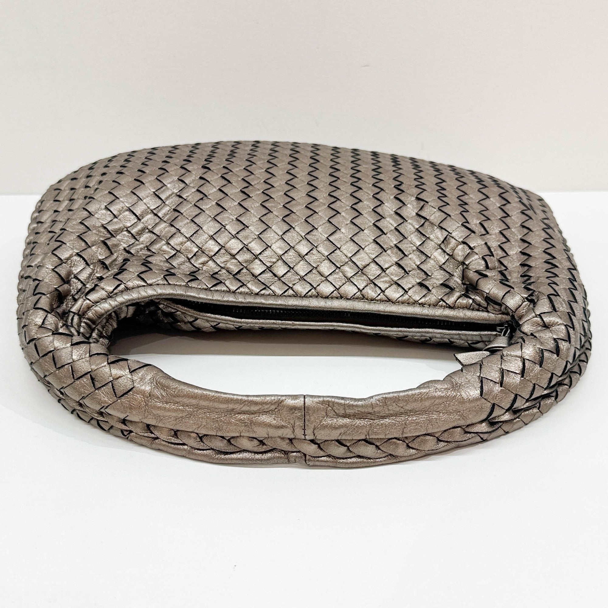 Intrecciato Metallic Tin Gold Leather Shoulder Bag