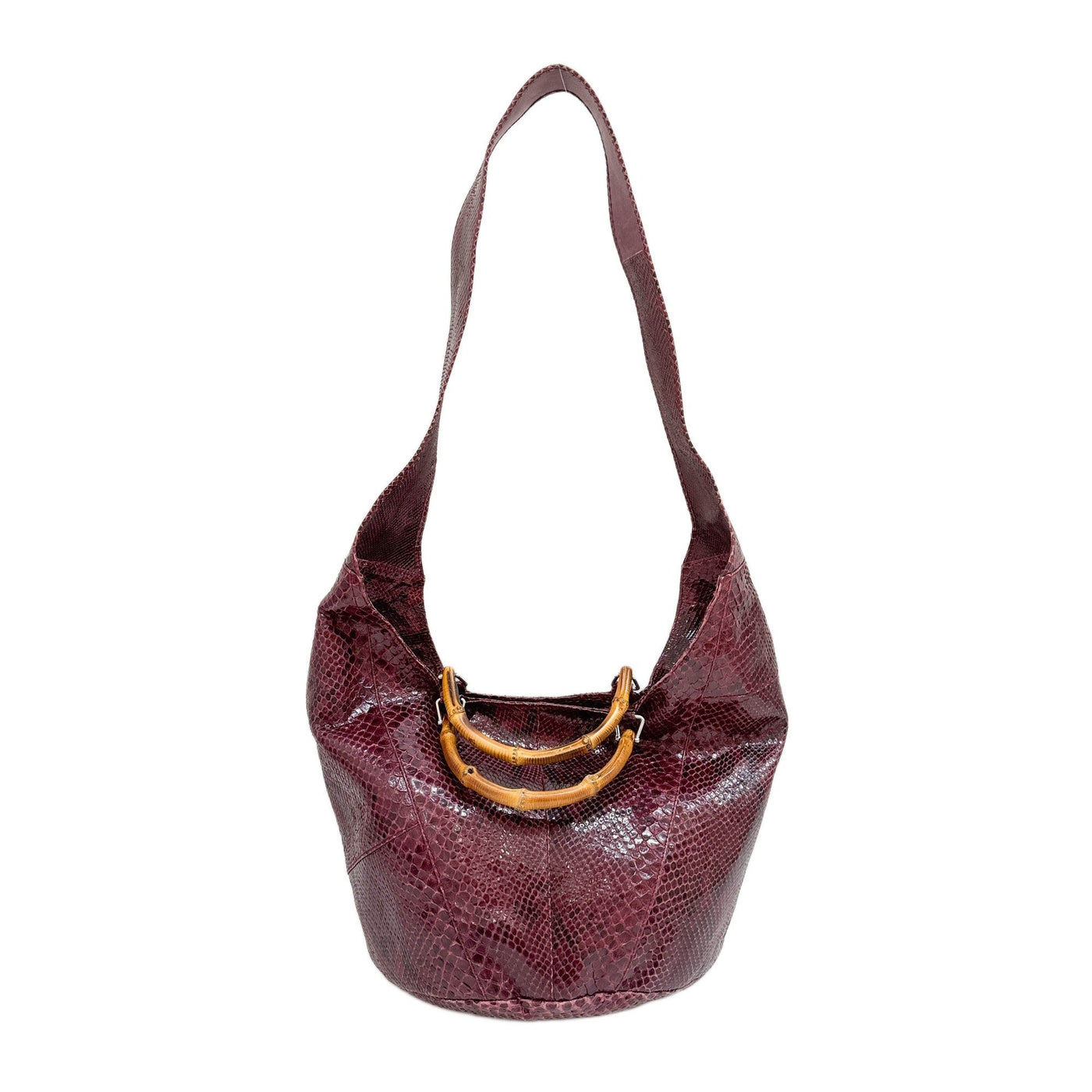 Bamboo Bordeaux Python Embossed Leather Two Way Bag
