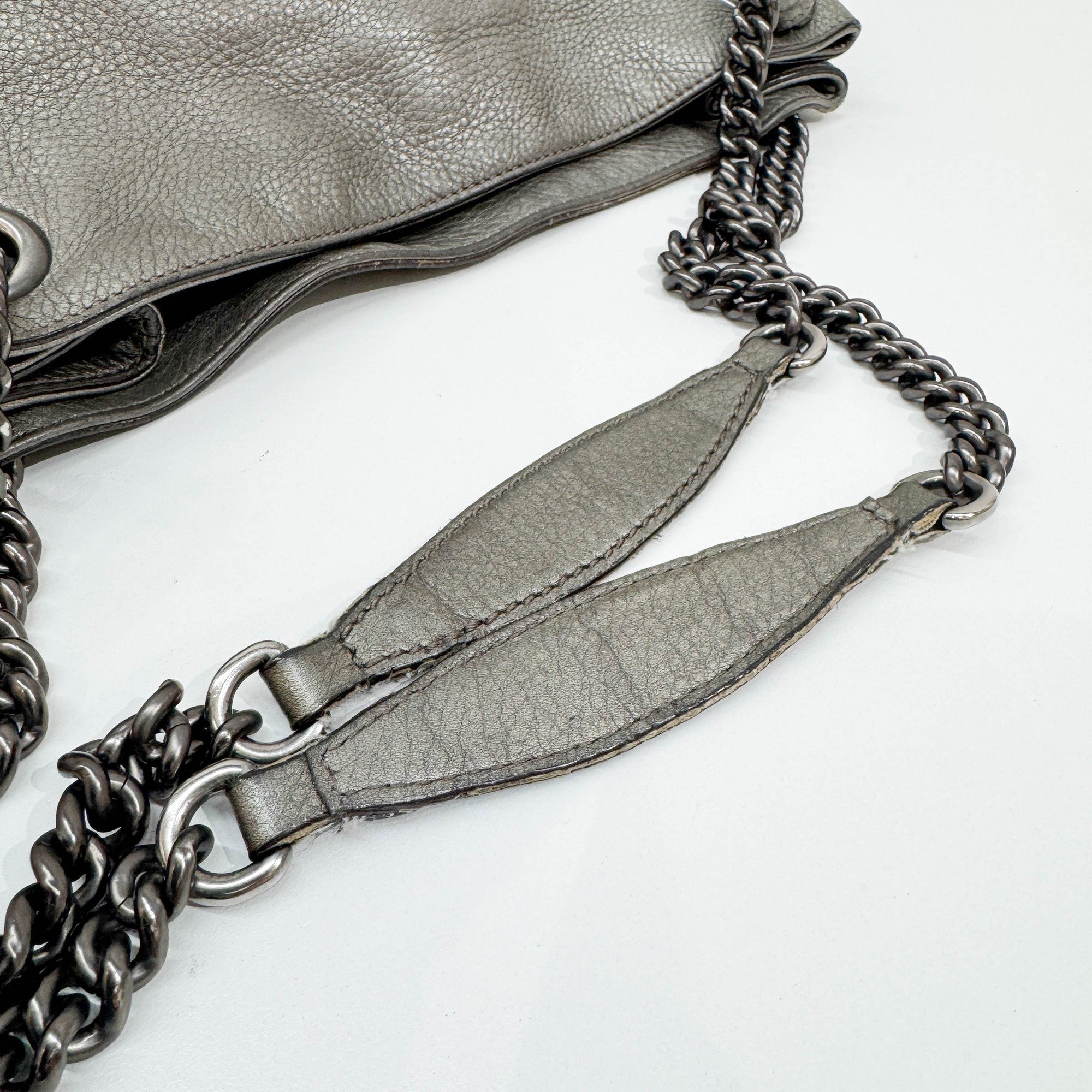 Soho Silver Leather Chain Tote Shoulder Bag