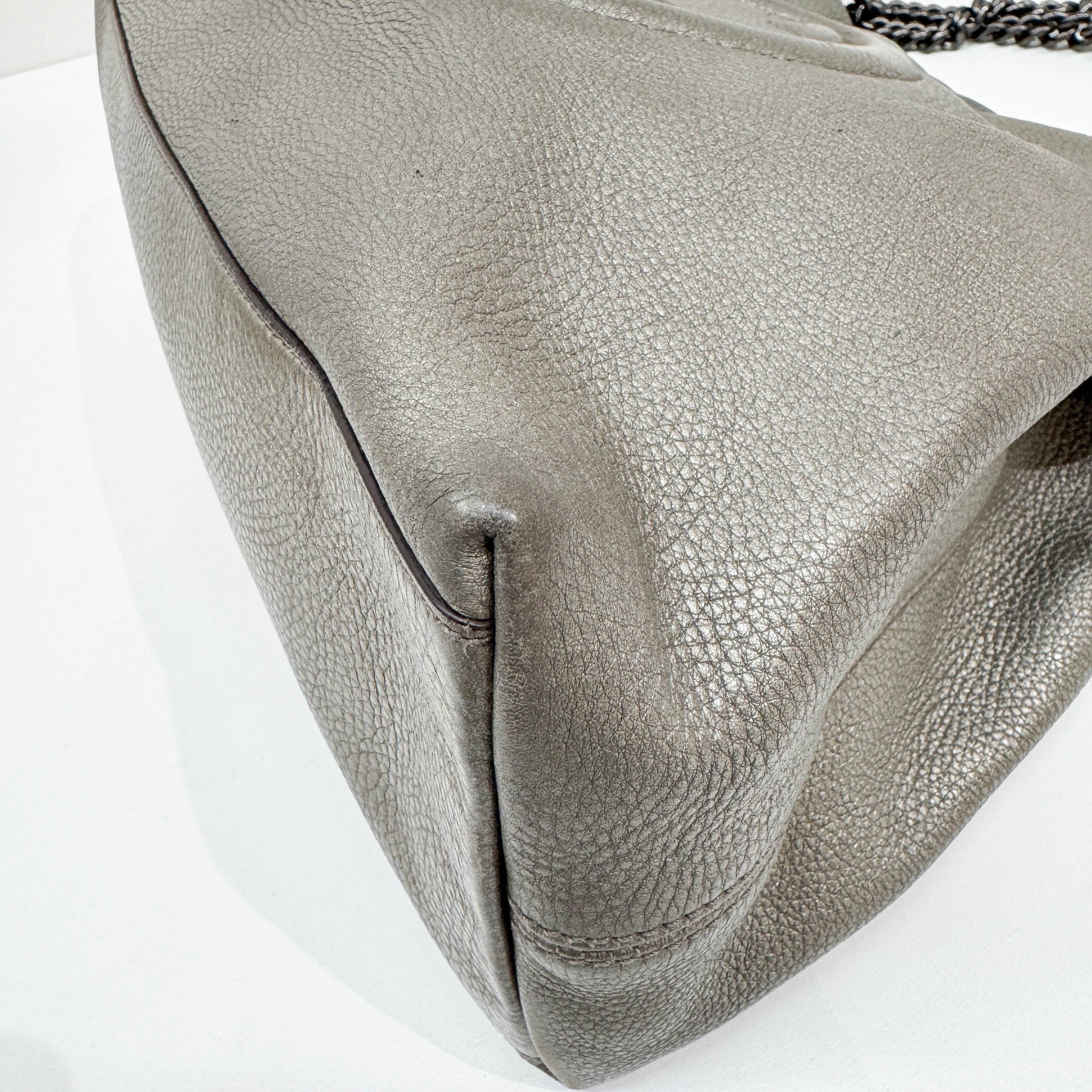 Soho Silver Leather Chain Tote Shoulder Bag