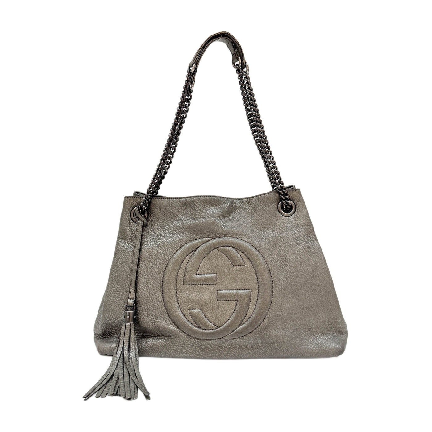 Soho Silver Leather Chain Tote Shoulder Bag