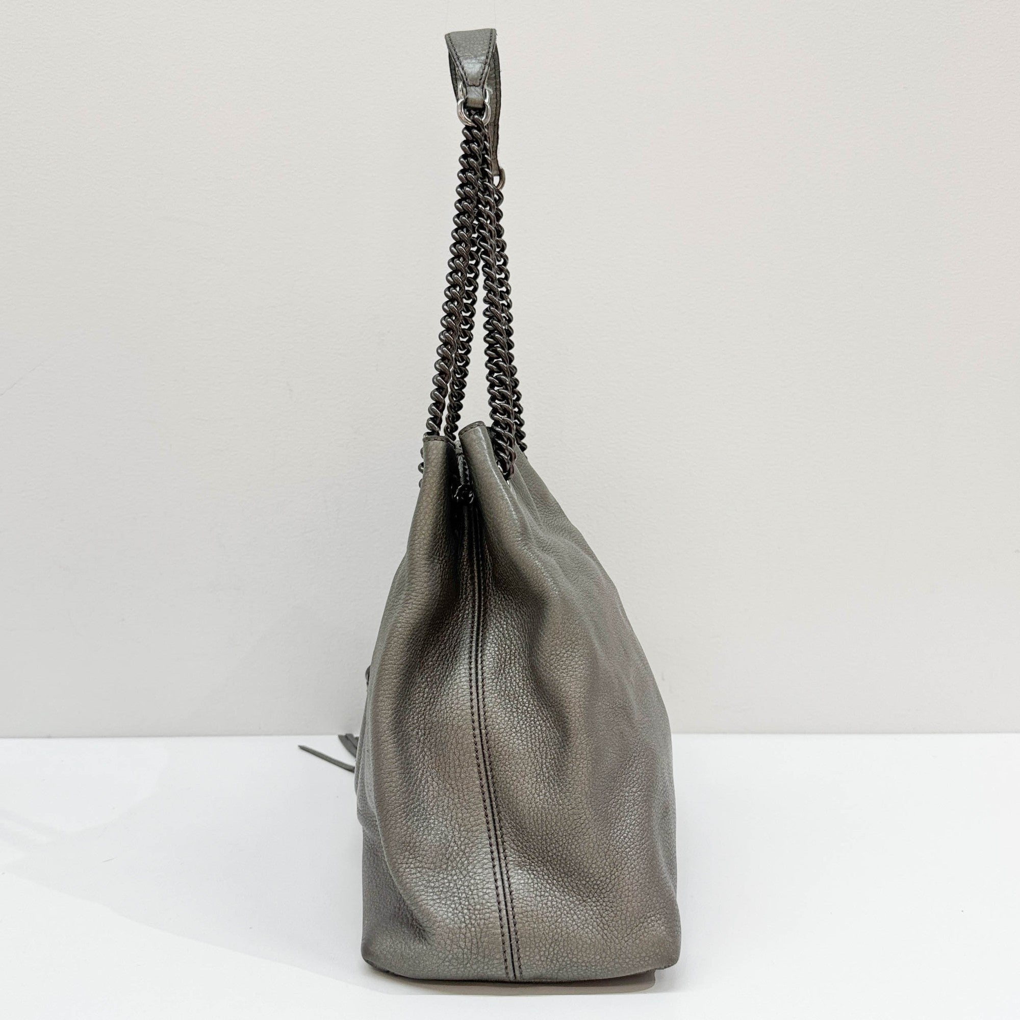 Soho Silver Leather Chain Tote Shoulder Bag