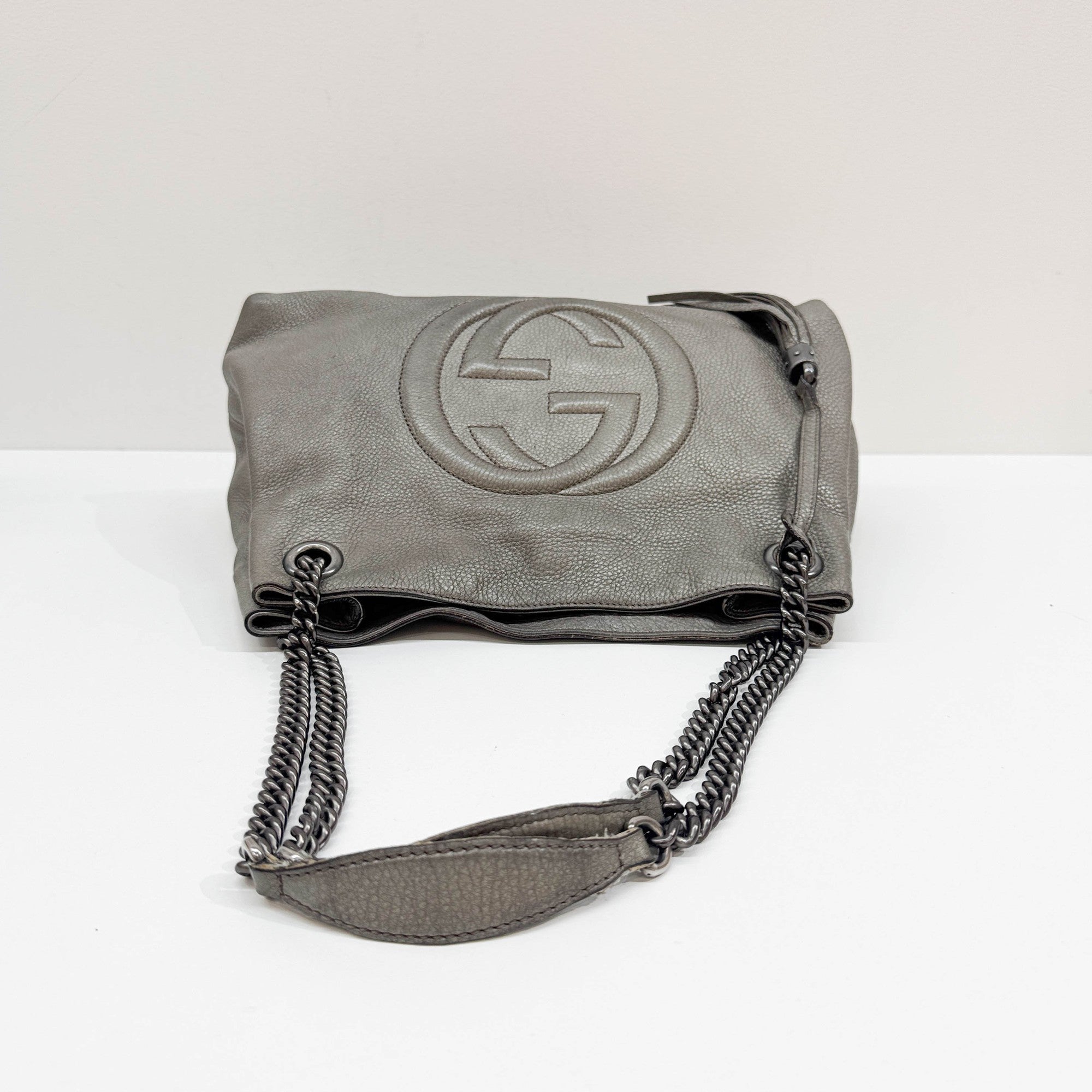 Soho Silver Leather Chain Tote Shoulder Bag