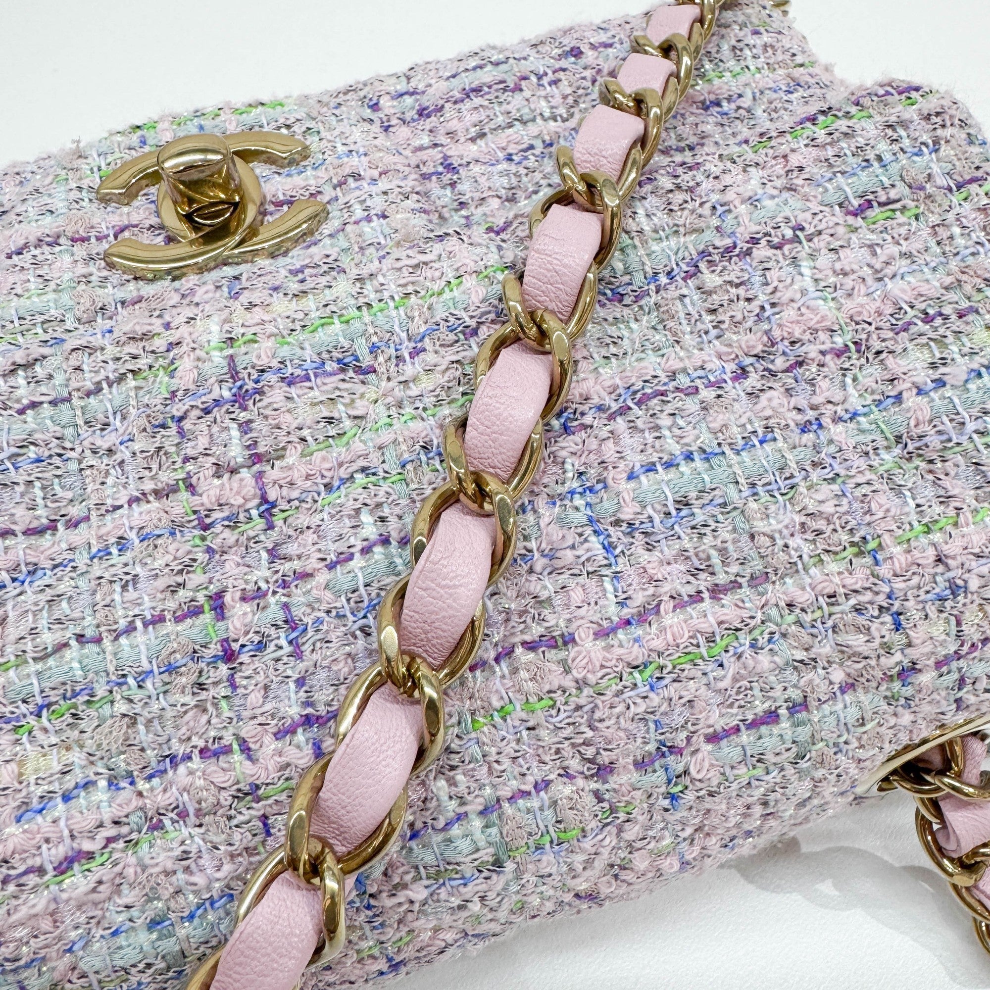 Mini Classic Flap Lavender Multicolor Tweed Shoulder Bag