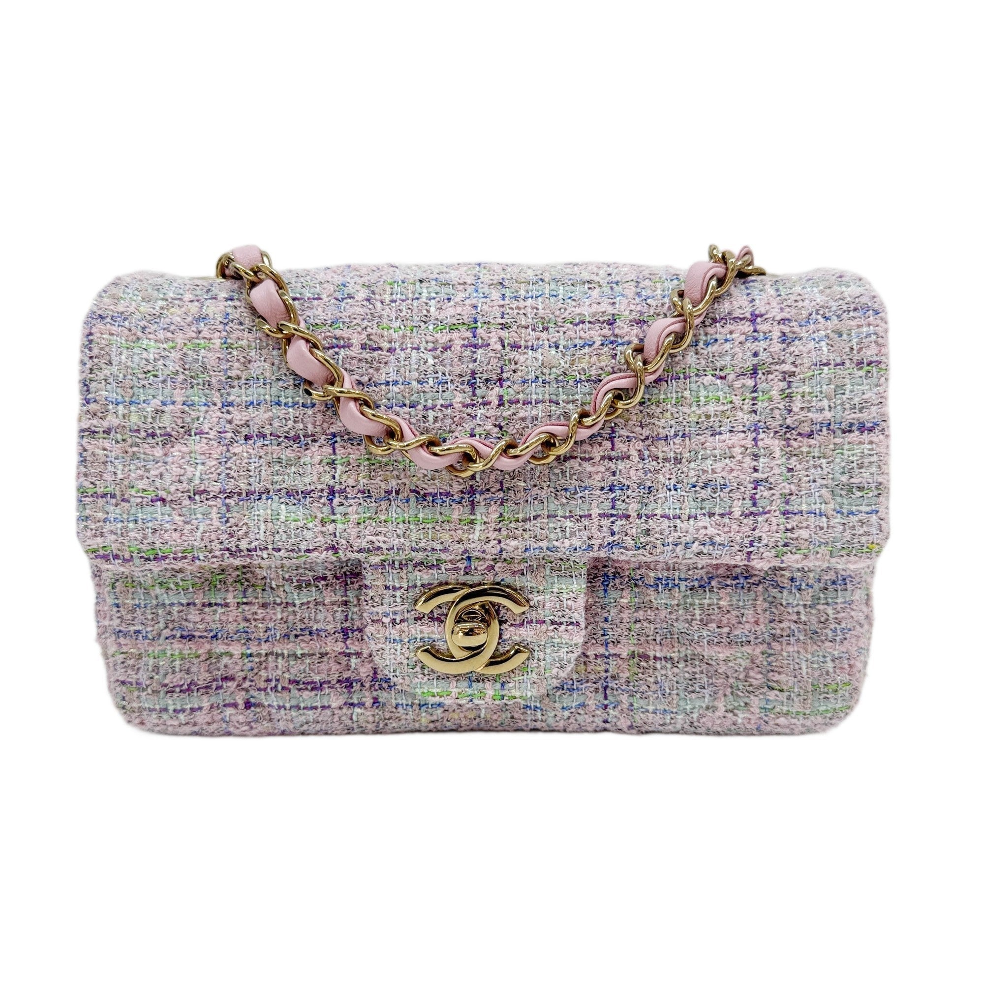 Mini Classic Flap Lavender Multicolor Tweed Shoulder Bag