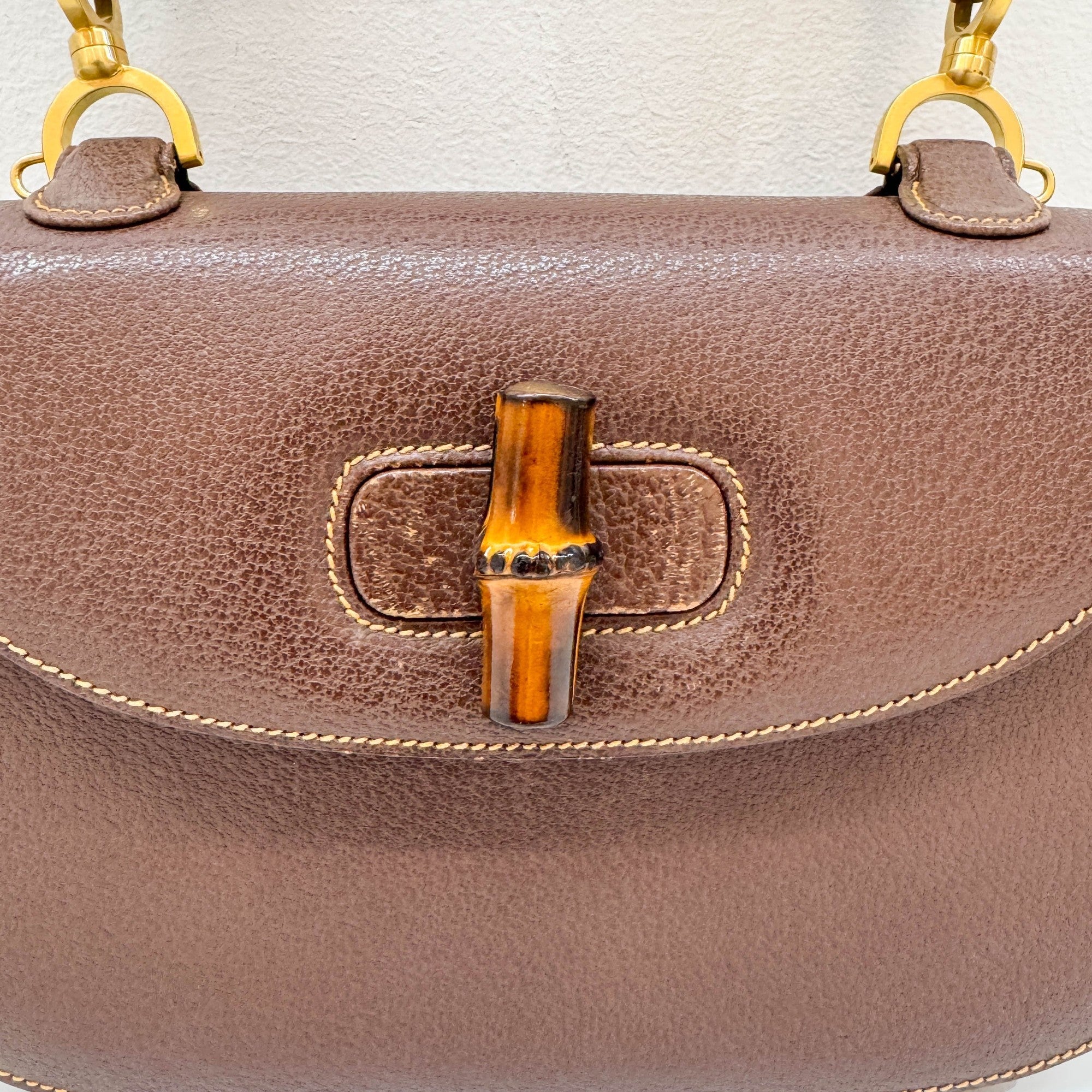 Bamboo Brown Leather Hand Bag