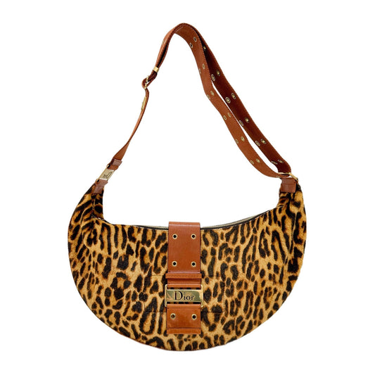 Street Chic Brown Leopard Print Pony Hair Hobo Bag