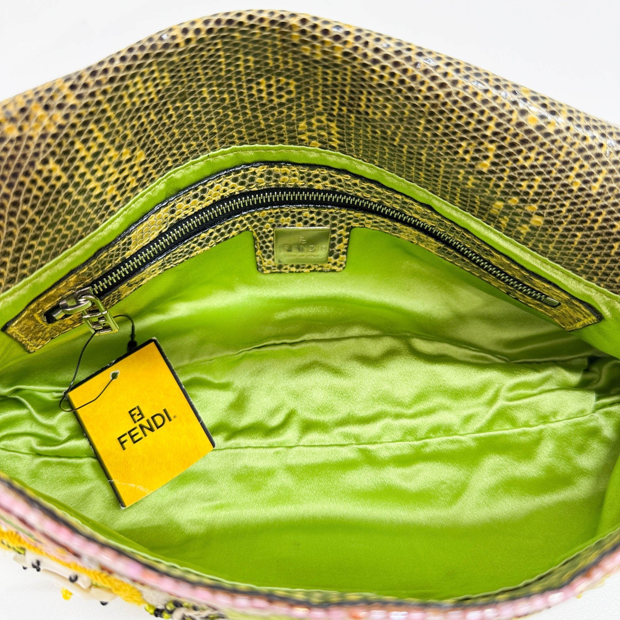 Baguette Fringe Embroidered & Beaded Beige Canvas Shoulder Bag