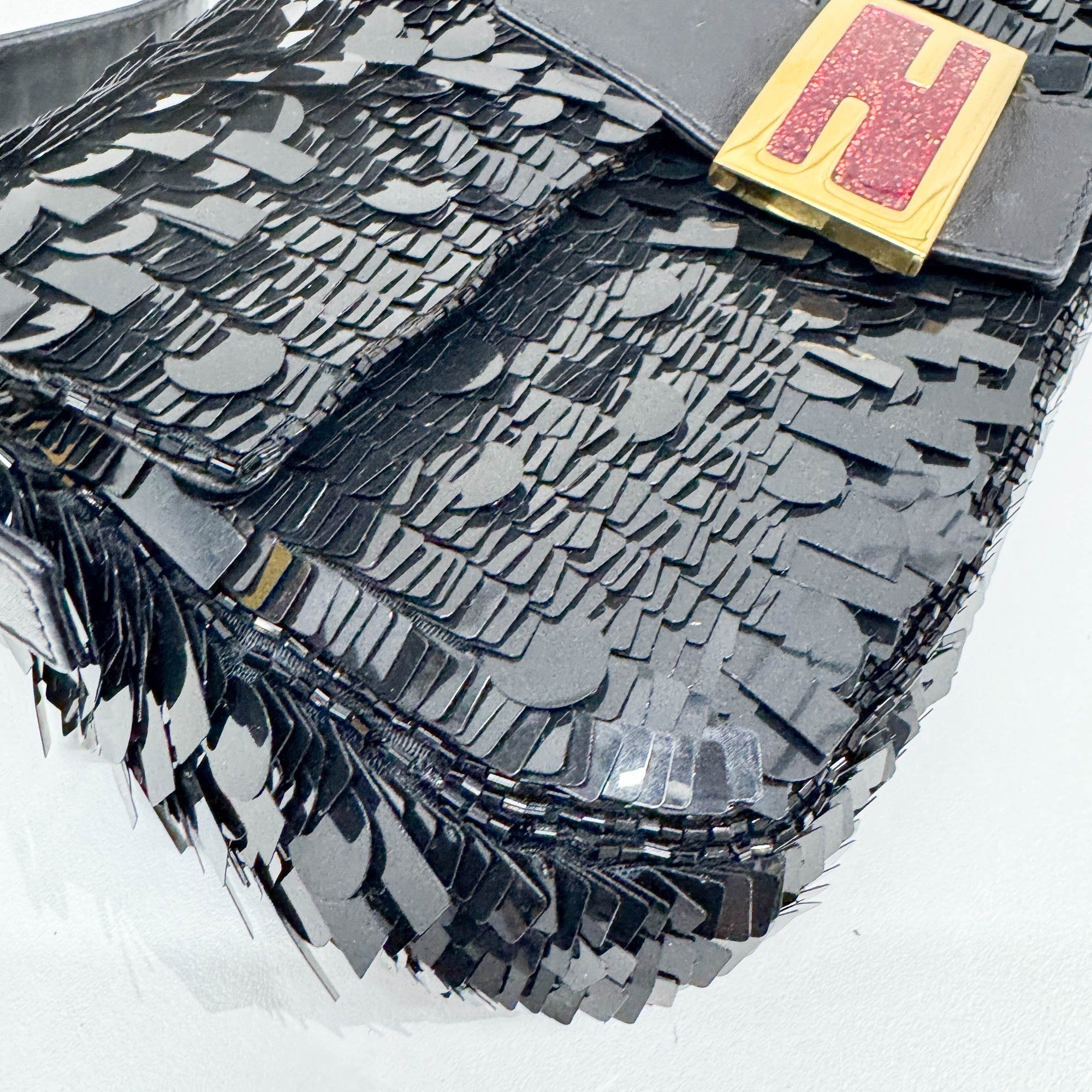 Baguette Black Sequin Shoulder Bag