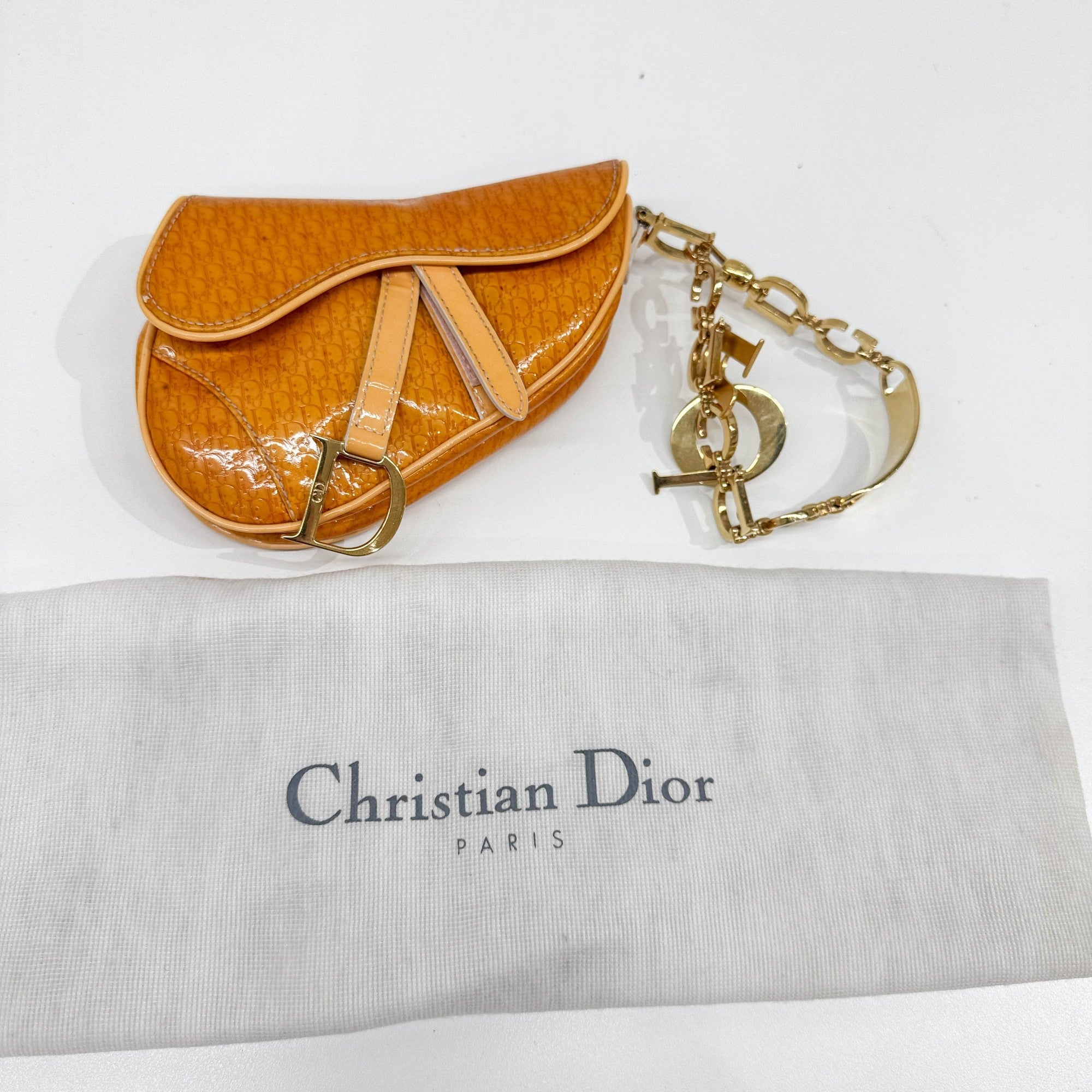 Nano Saddle Orange Trotter Leather Clutch Bag