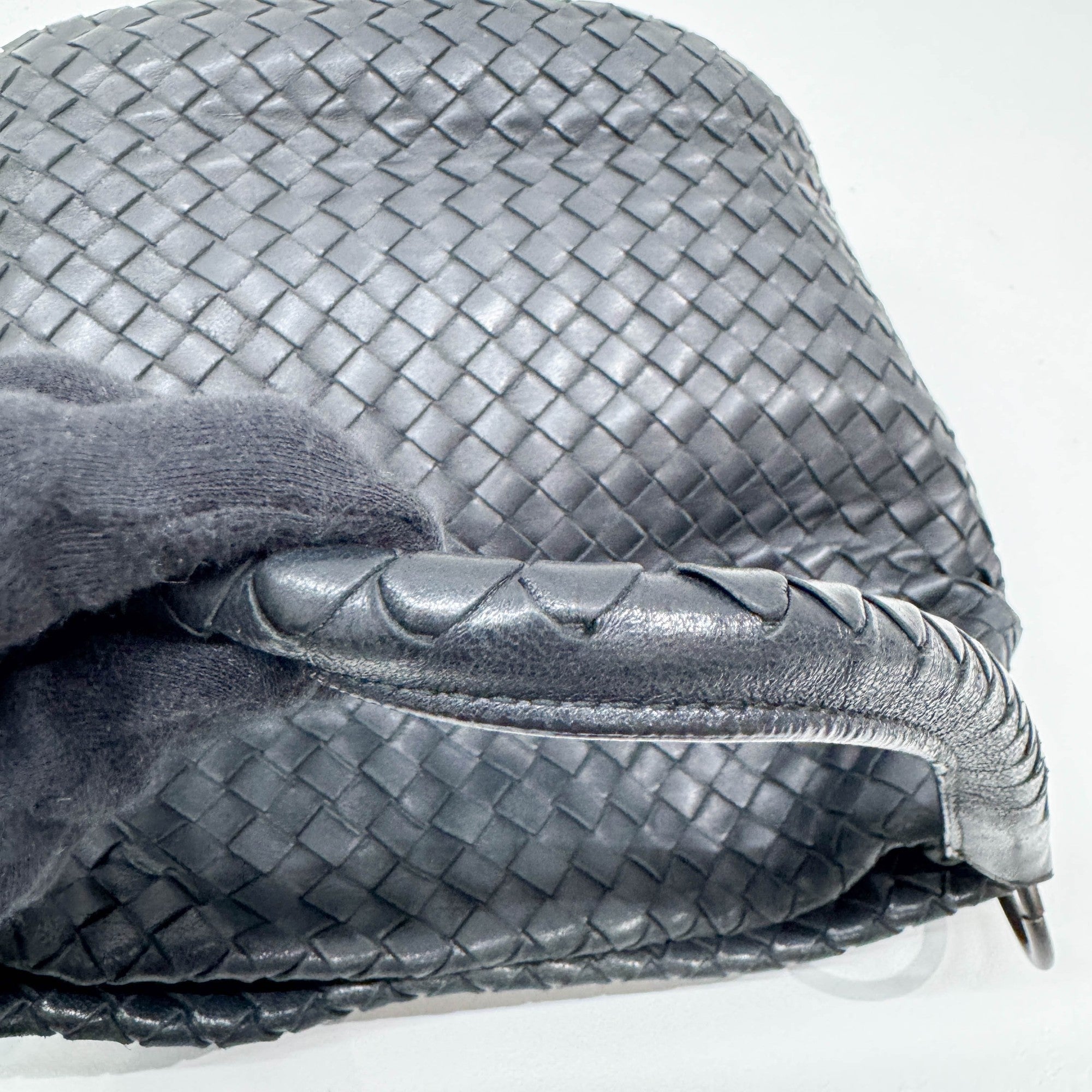 Intrecciato Black Leather Shoulder Bag