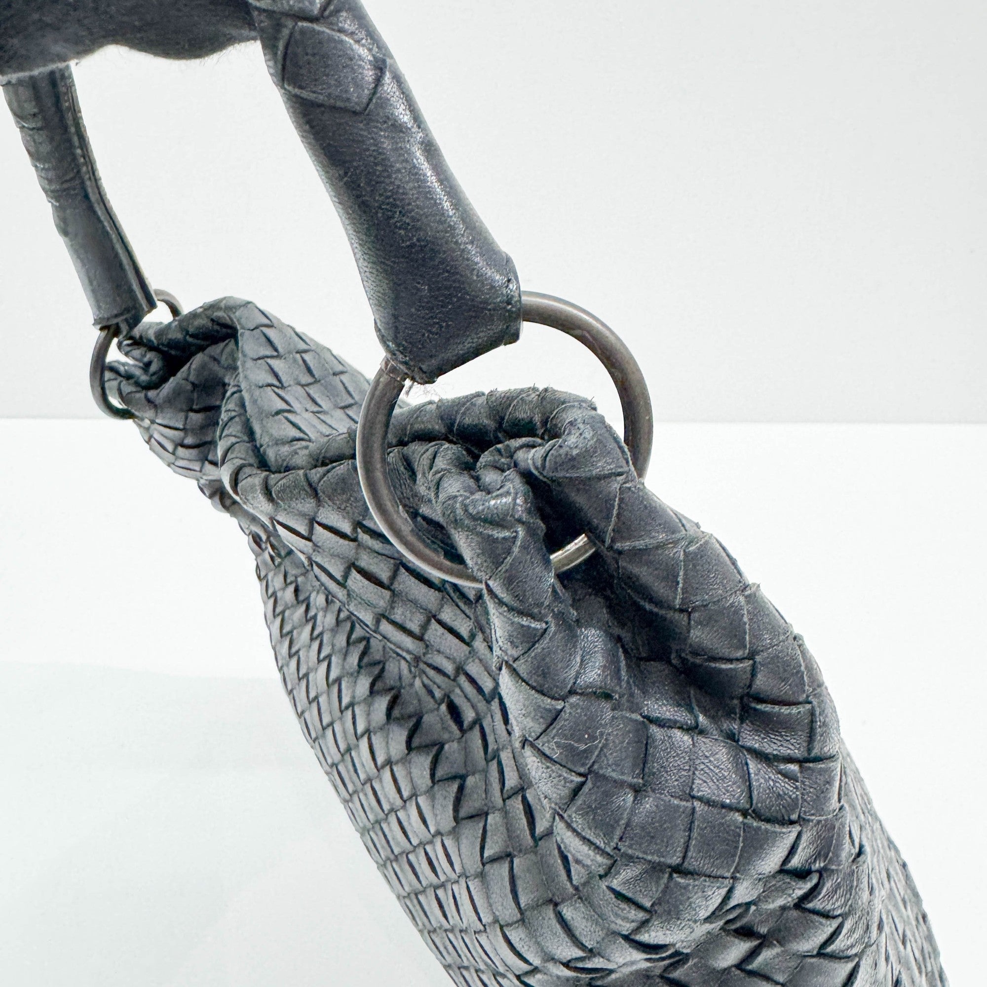 Intrecciato Black Leather Shoulder Bag