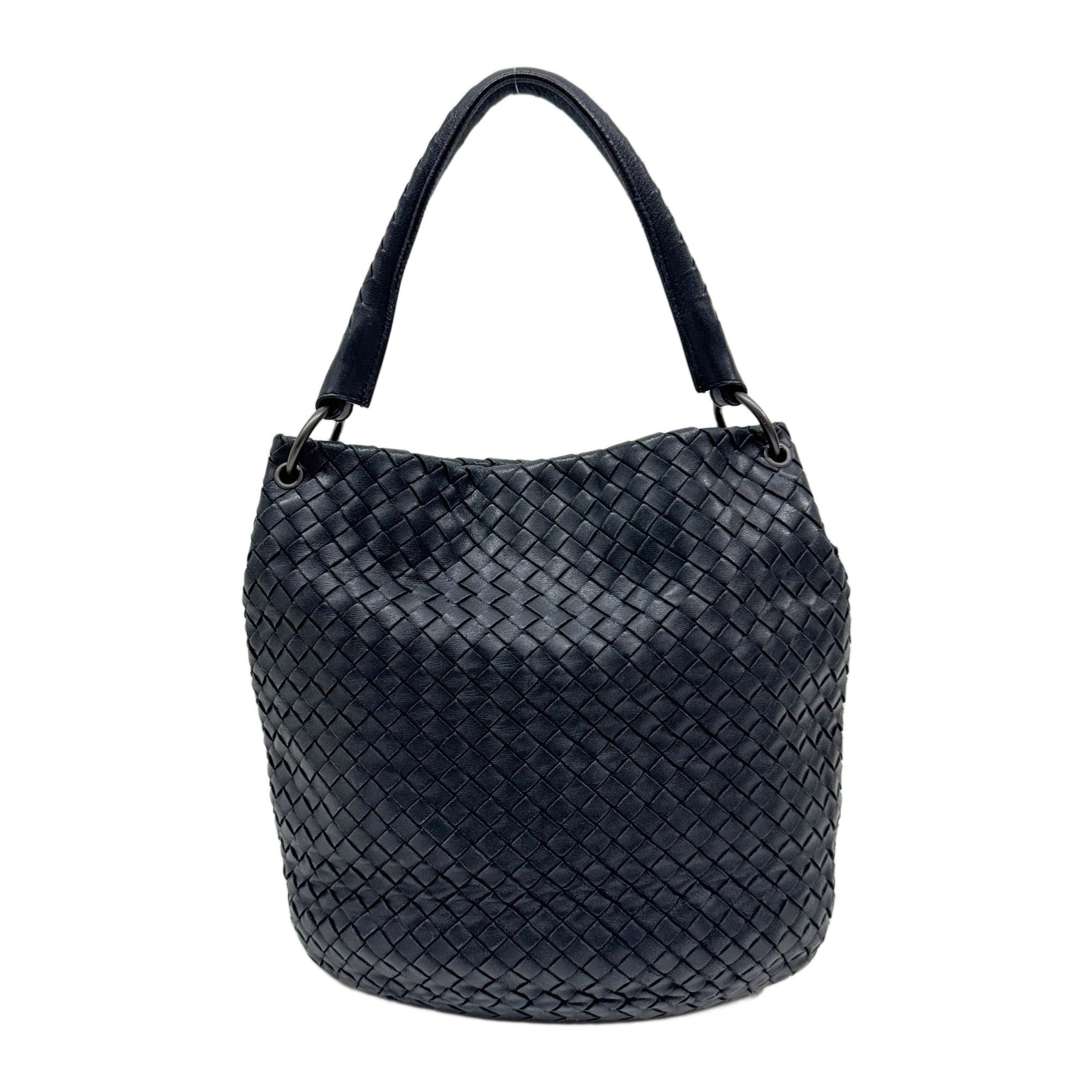 Intrecciato Black Leather Shoulder Bag