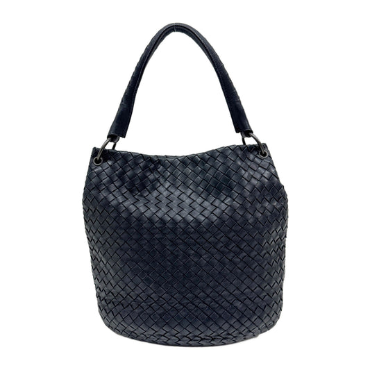 Intrecciato Black Leather Shoulder Bag