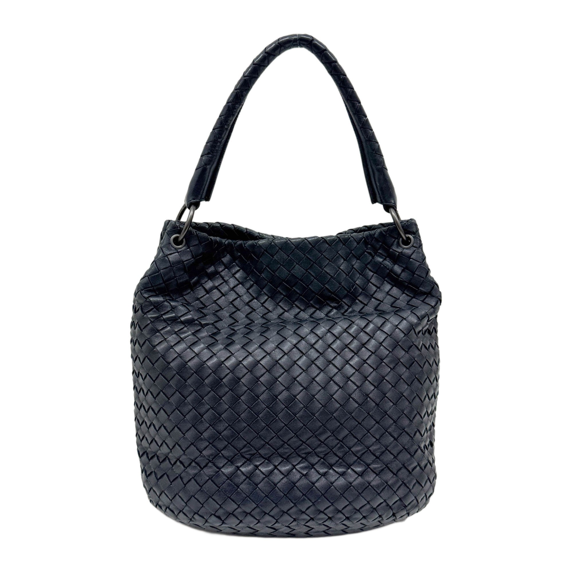 Intrecciato Black Leather Shoulder Bag