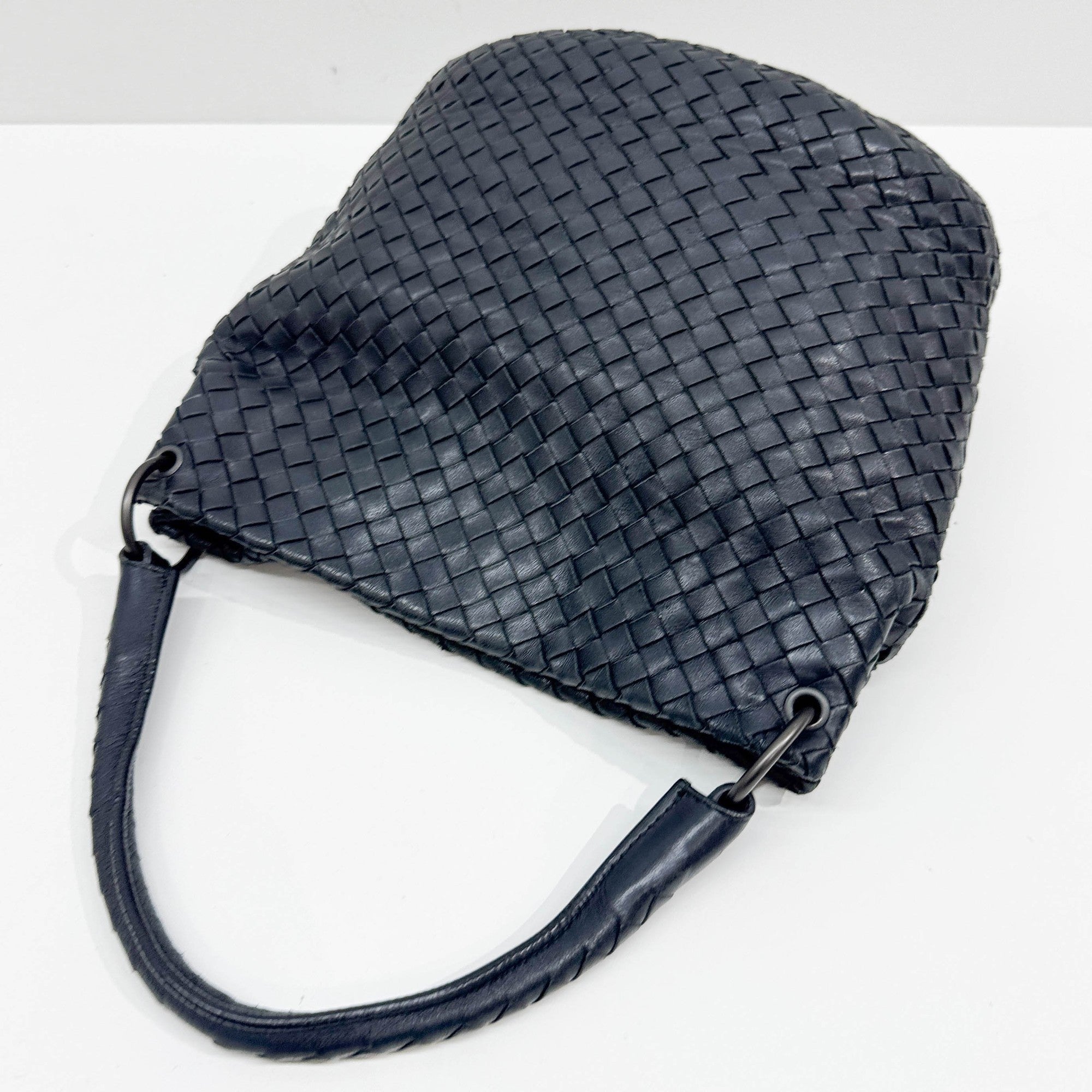 Intrecciato Black Leather Shoulder Bag