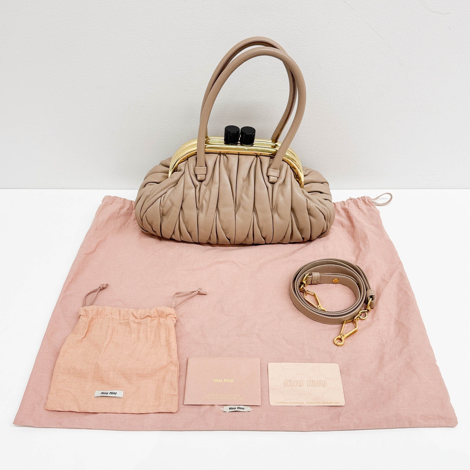 Belle Matelasse Beige Leather Two Way Bag