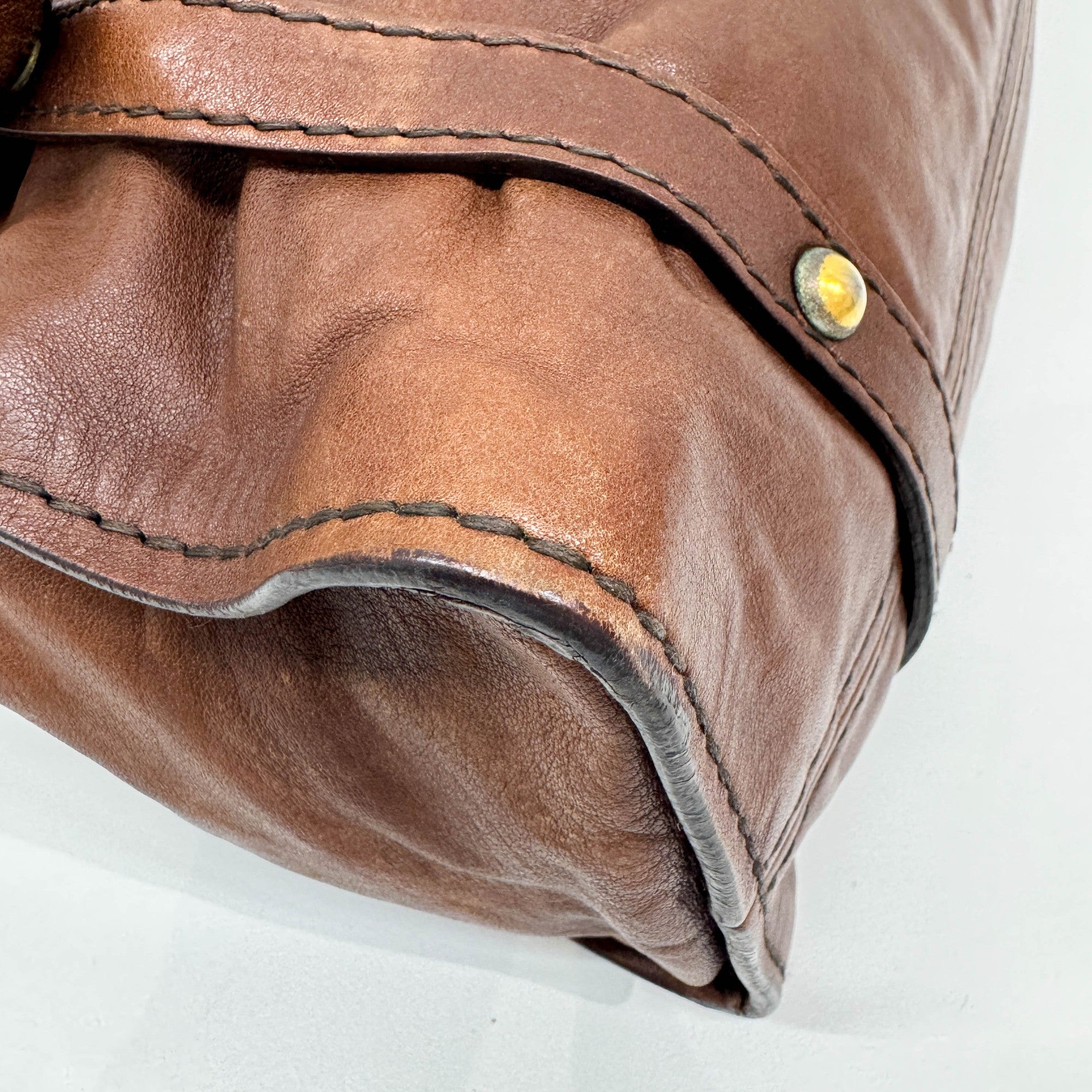 Vitello Lux Bow Brown Leather Shoulder Bag