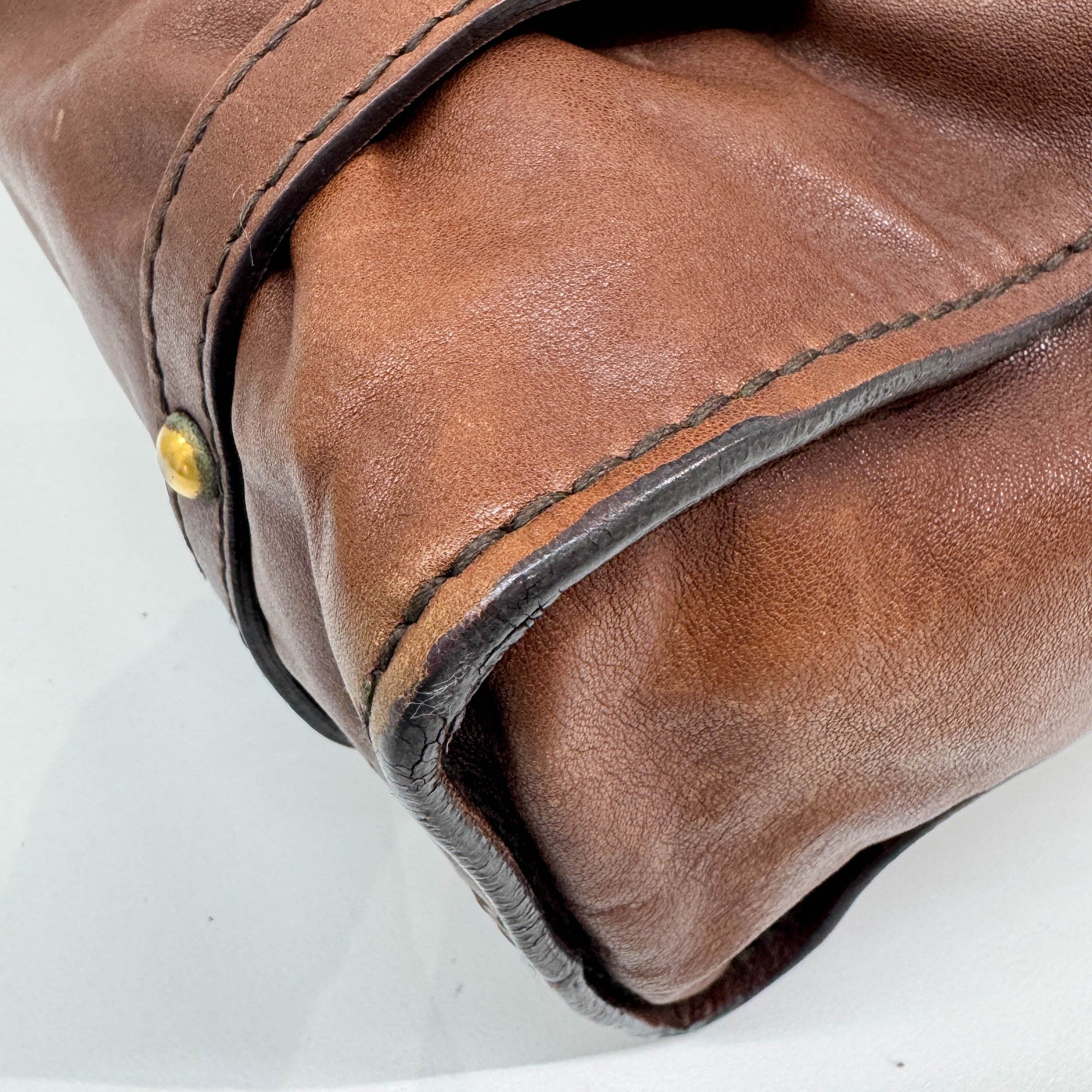 Vitello Lux Bow Brown Leather Shoulder Bag