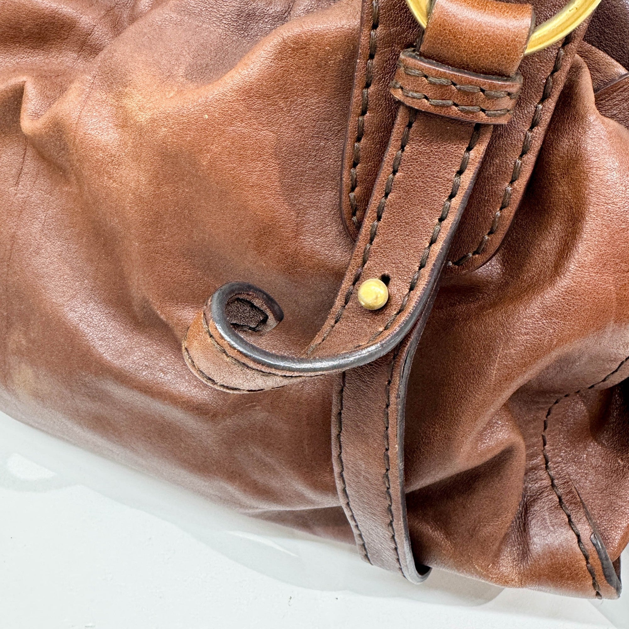 Vitello Lux Bow Brown Leather Shoulder Bag