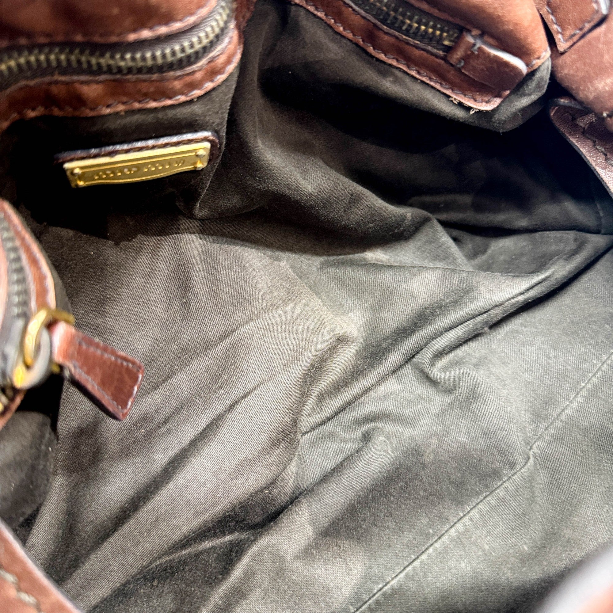 Vitello Lux Bow Brown Leather Shoulder Bag