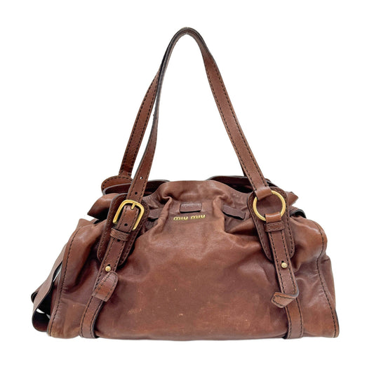Vitello Lux Bow Brown Leather Shoulder Bag