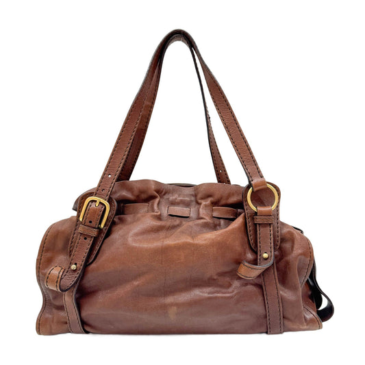 Vitello Lux Bow Brown Leather Shoulder Bag