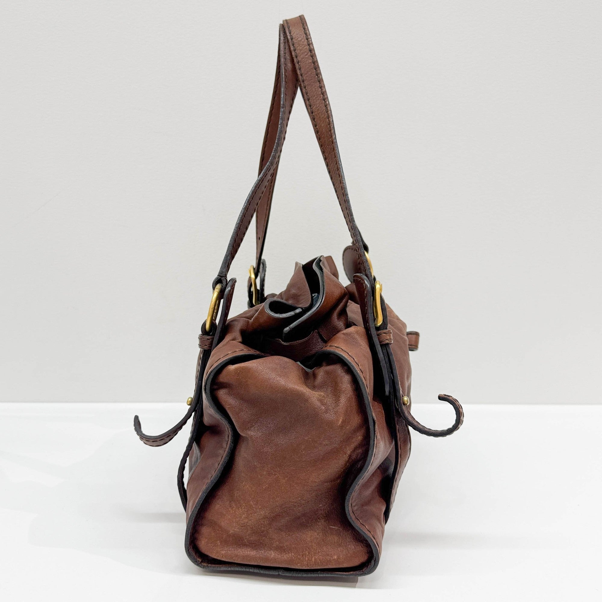 Vitello Lux Bow Brown Leather Shoulder Bag