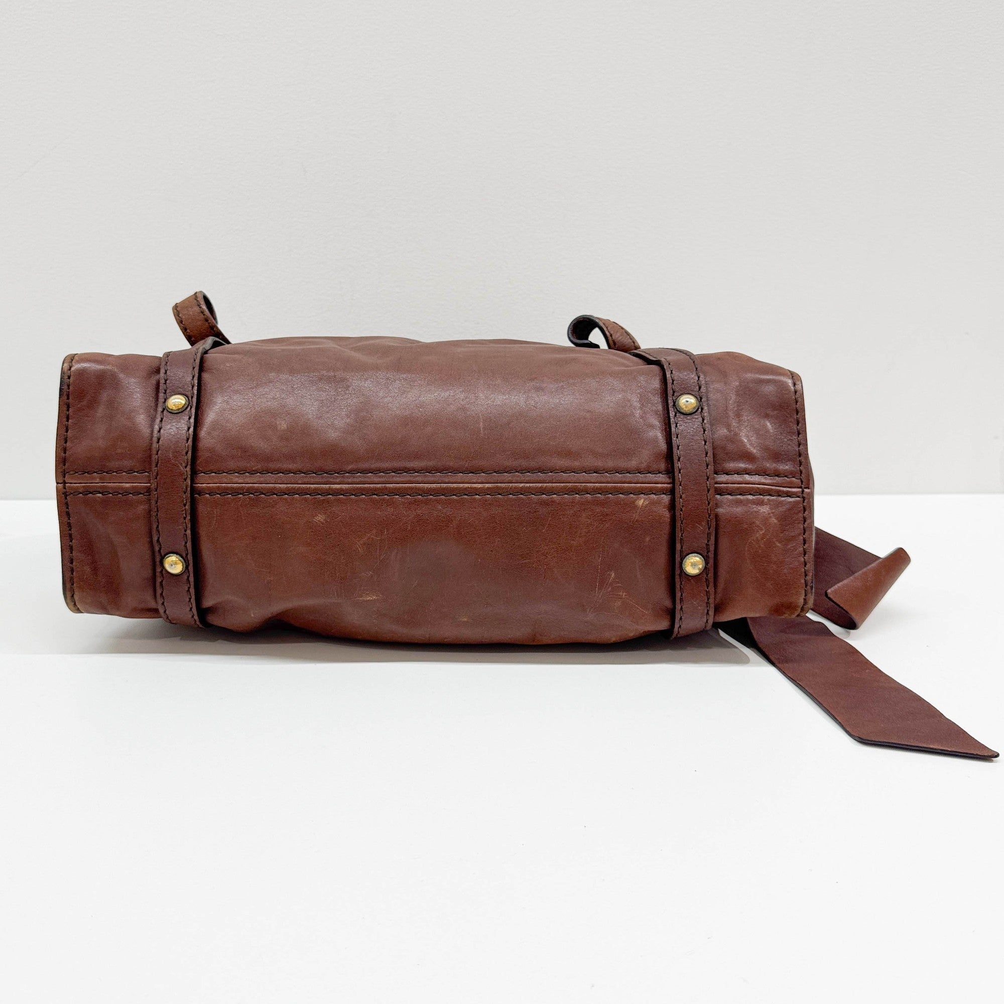 Vitello Lux Bow Brown Leather Shoulder Bag