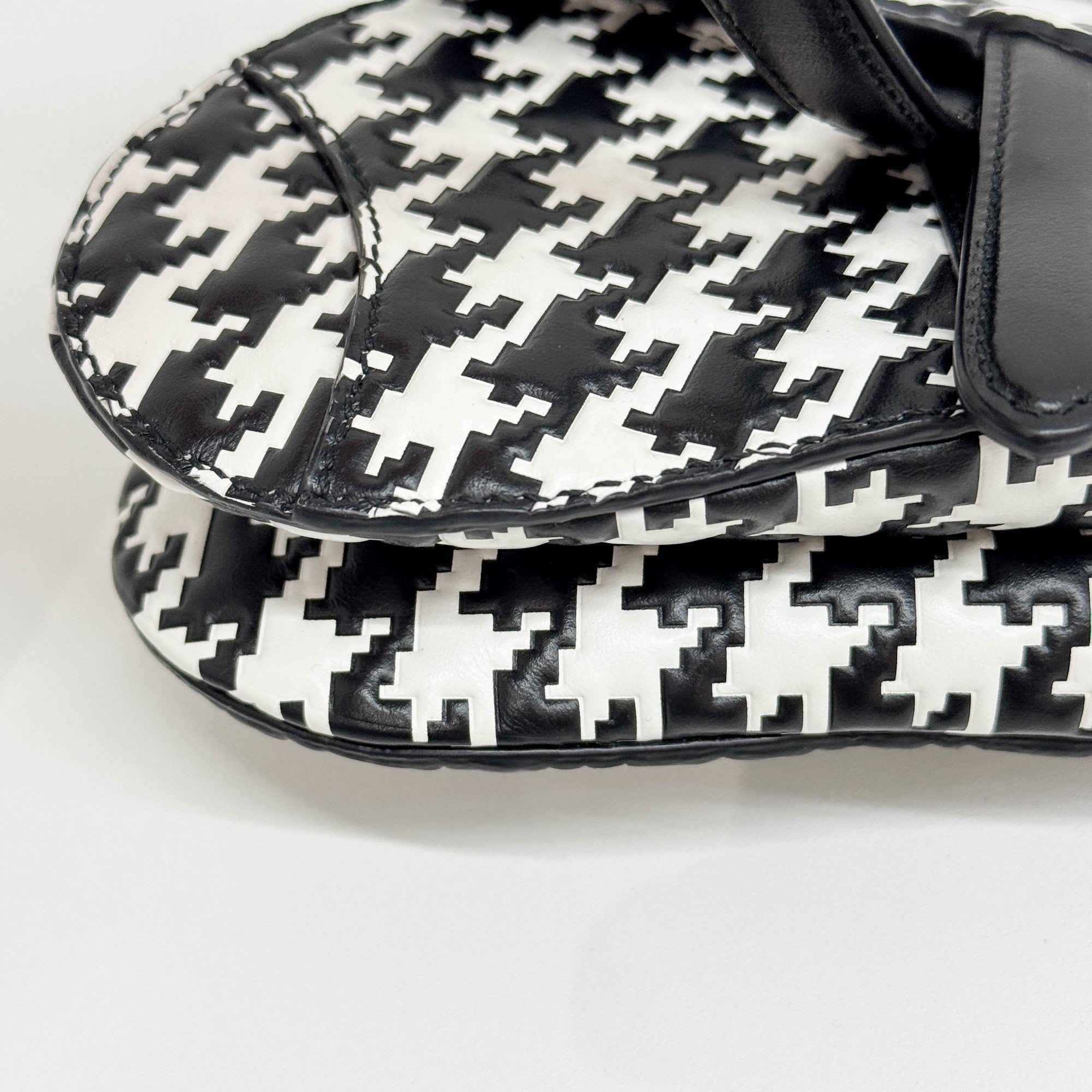 Nano Saddle Black & White Pixel Houndstooth Canvas Two Way Bag